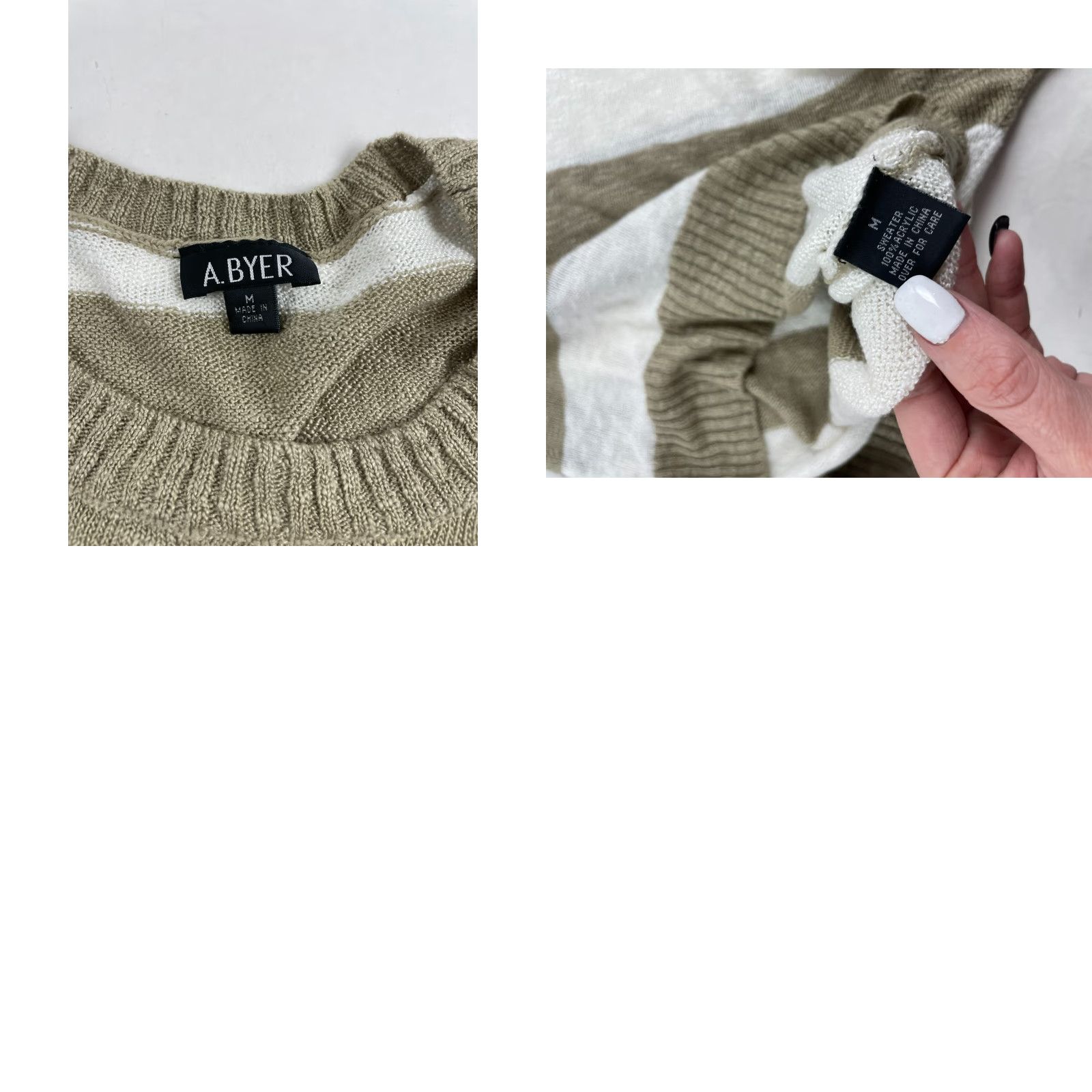 Vintage A. Byer Sweater Womens Size M Brown Cream Striped Pullover Half Sleeve Crew Neck Casual Modern Fall Winter Spring - Womens Size M / US 6-8 / IT 42-44 - 8 Thumbnail