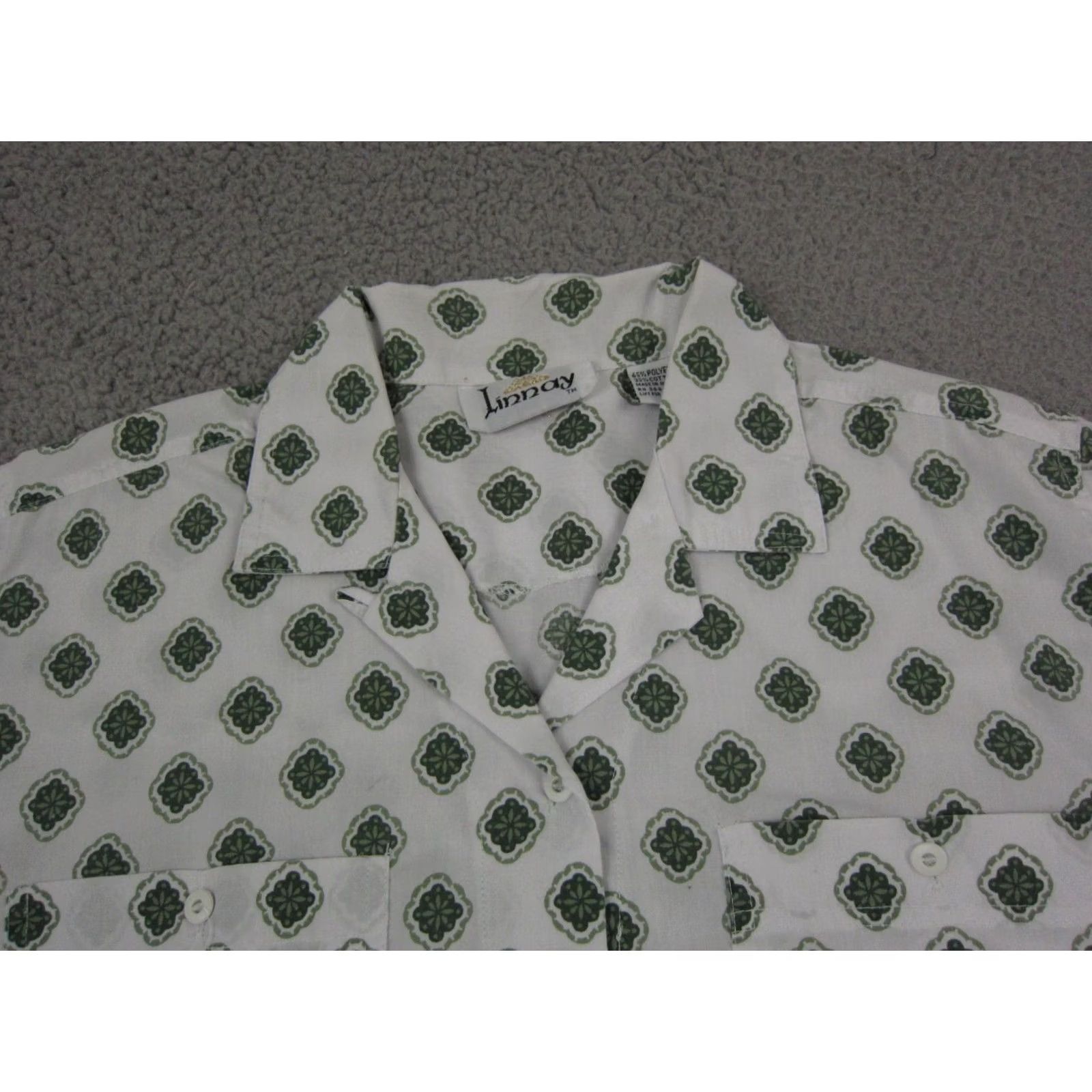 Vintage VINTAGE Linnay Button-Up Shirt Womens 14 Paisley White Green 70s Casual Short Sleeve Collared Button-Up Womens Menus Mens Size XL / US 12-14 / IT 48-50 - 2 Thumbnail