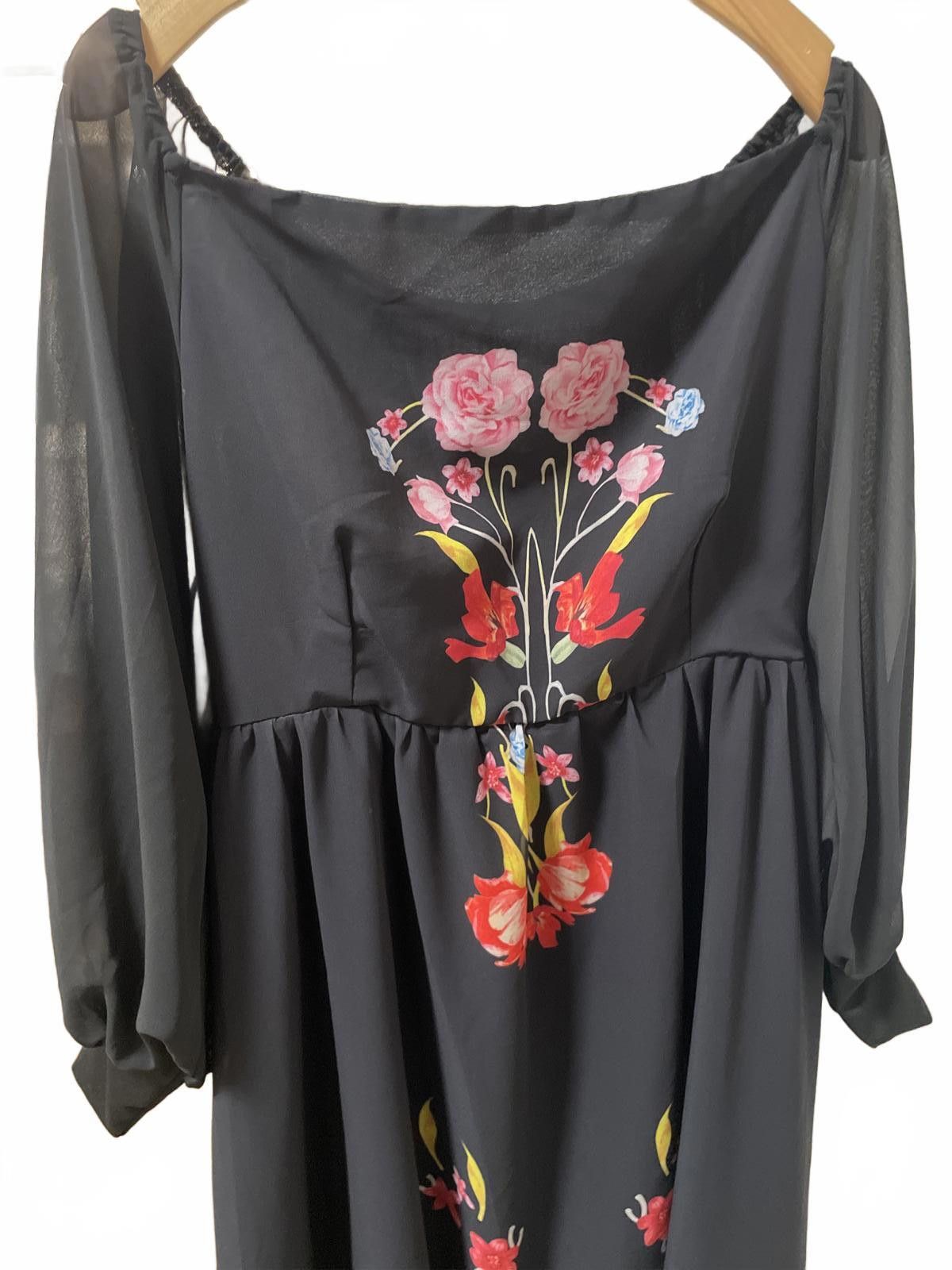 Unknown London Maxi Dress Women's 3XL Black Floral Grunge Fairy Whimsigoth Size 3XL / US 20-22 - 2 Thumbnail