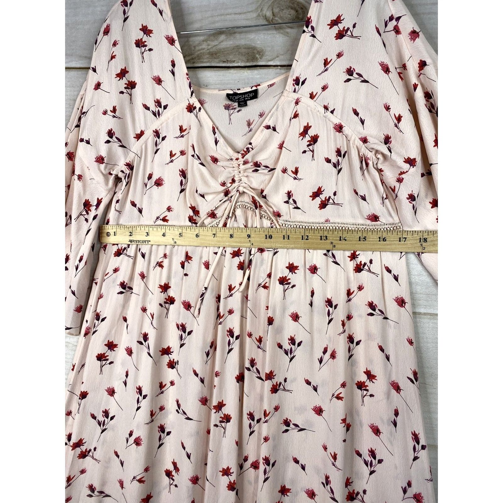 Topshop VINTAGE NOT APPLICABLE Topshop Dress Womens 8 Pink Floral 3/4 Sleeve Maxi High Low Viscose Ruched Shirts? Size M / US 6-8 / IT 42-44 - 7 Thumbnail