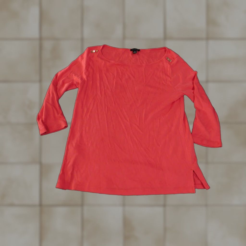 Ann Taylor Ann Taylor Shirt Womens M Coral 3/4 Sleeve Boatneck Shoulder Buttons Tunic Size M / US 6-8 / IT 42-44 - 1 Thumbnail