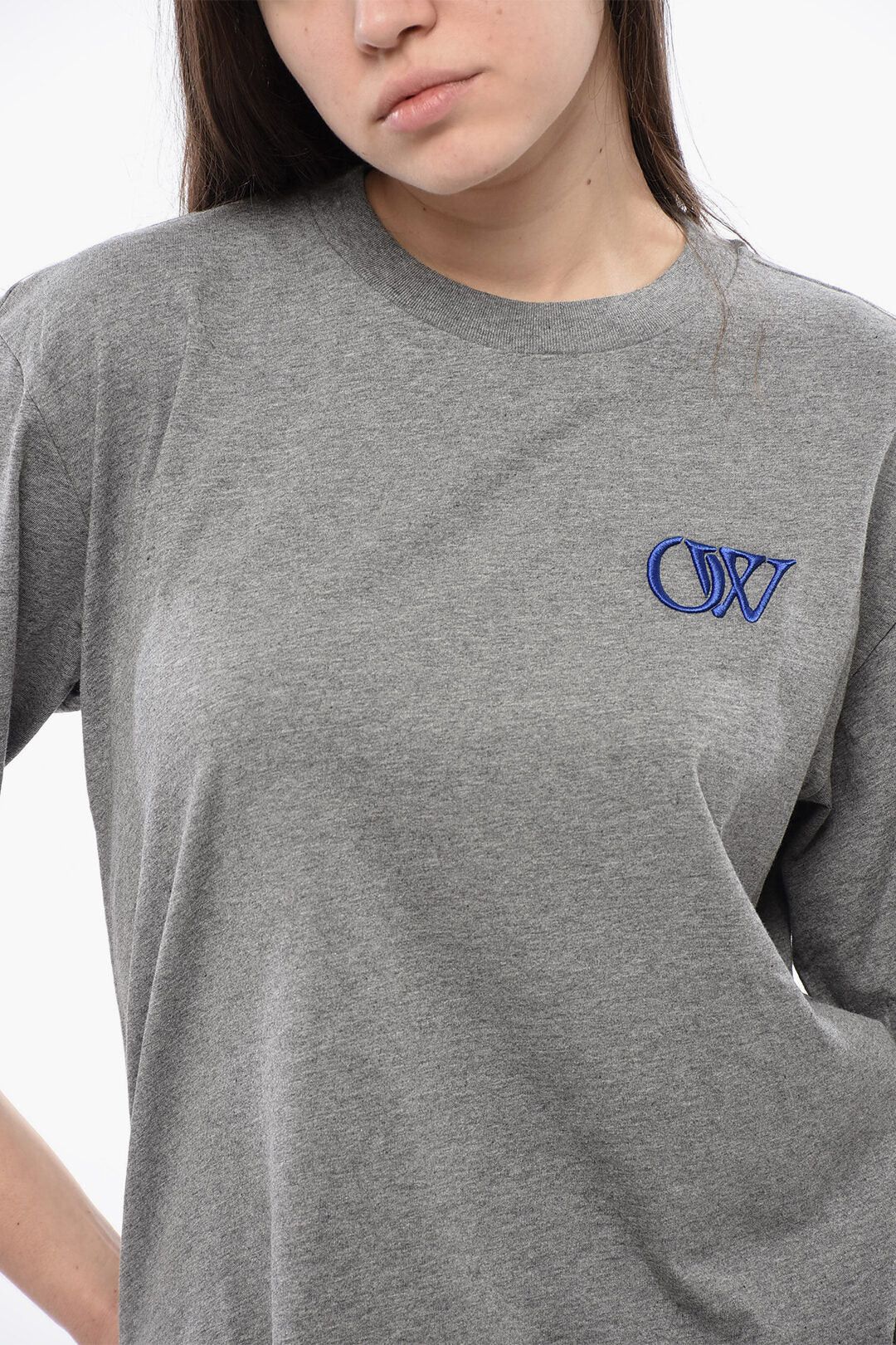 Off-White og1mm0426 Cotton Crewneck T-Shirt in Grey Size L / US 10 / IT 46 - 3 Thumbnail