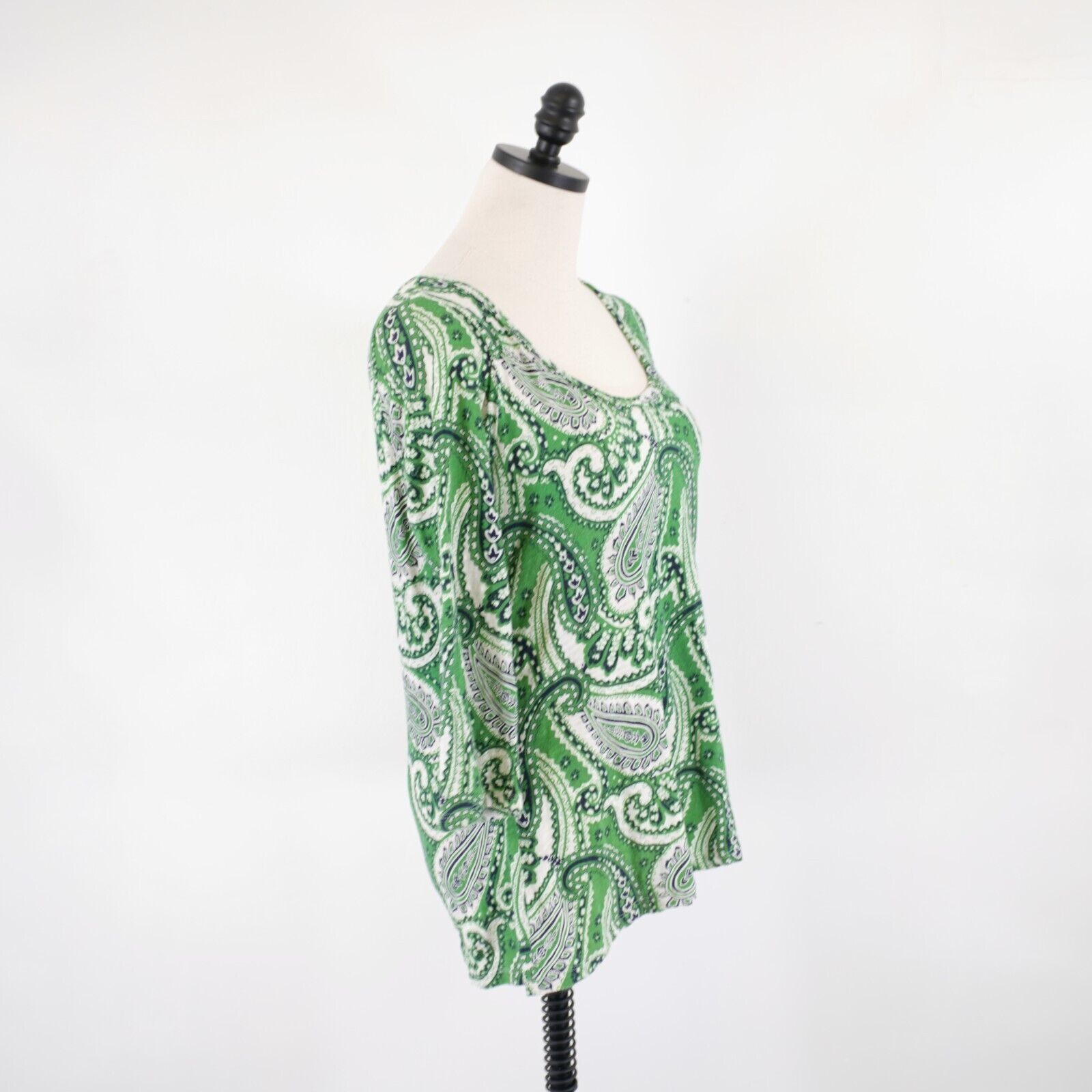Liz Claiborne Liz Claiborne Large Green Paisley Boat Neck Long Sleeve Blou Size L / US 10 / IT 46 - 6 Thumbnail