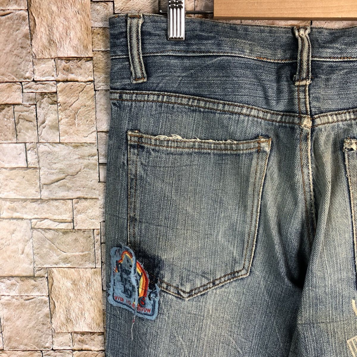 Japanese Brand One Beach Blue Distressed Denim Pants #A130 Size US 31 - 20 Thumbnail