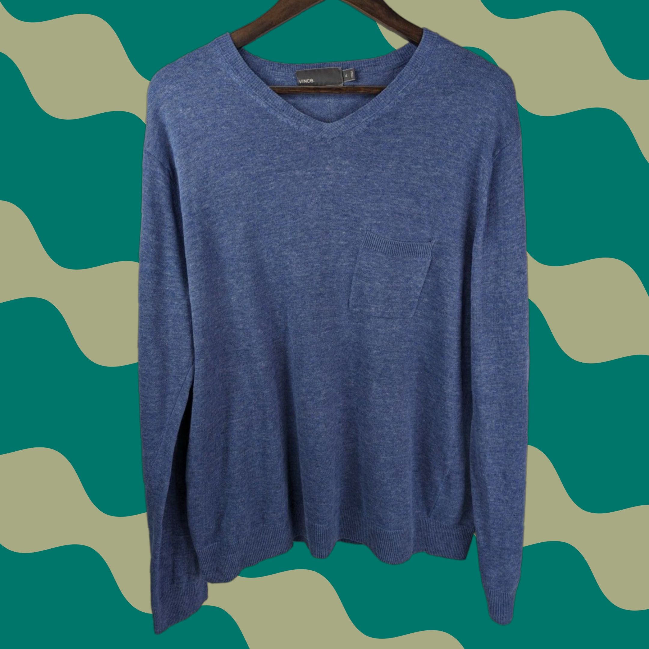 Vince Vince V-Neck Pocket Sweater Size XL Linen Classic Blue Long Sleeve Mens Pullover Knit Shirt Size US XL / EU 56 / 4 - 1 Thumbnail