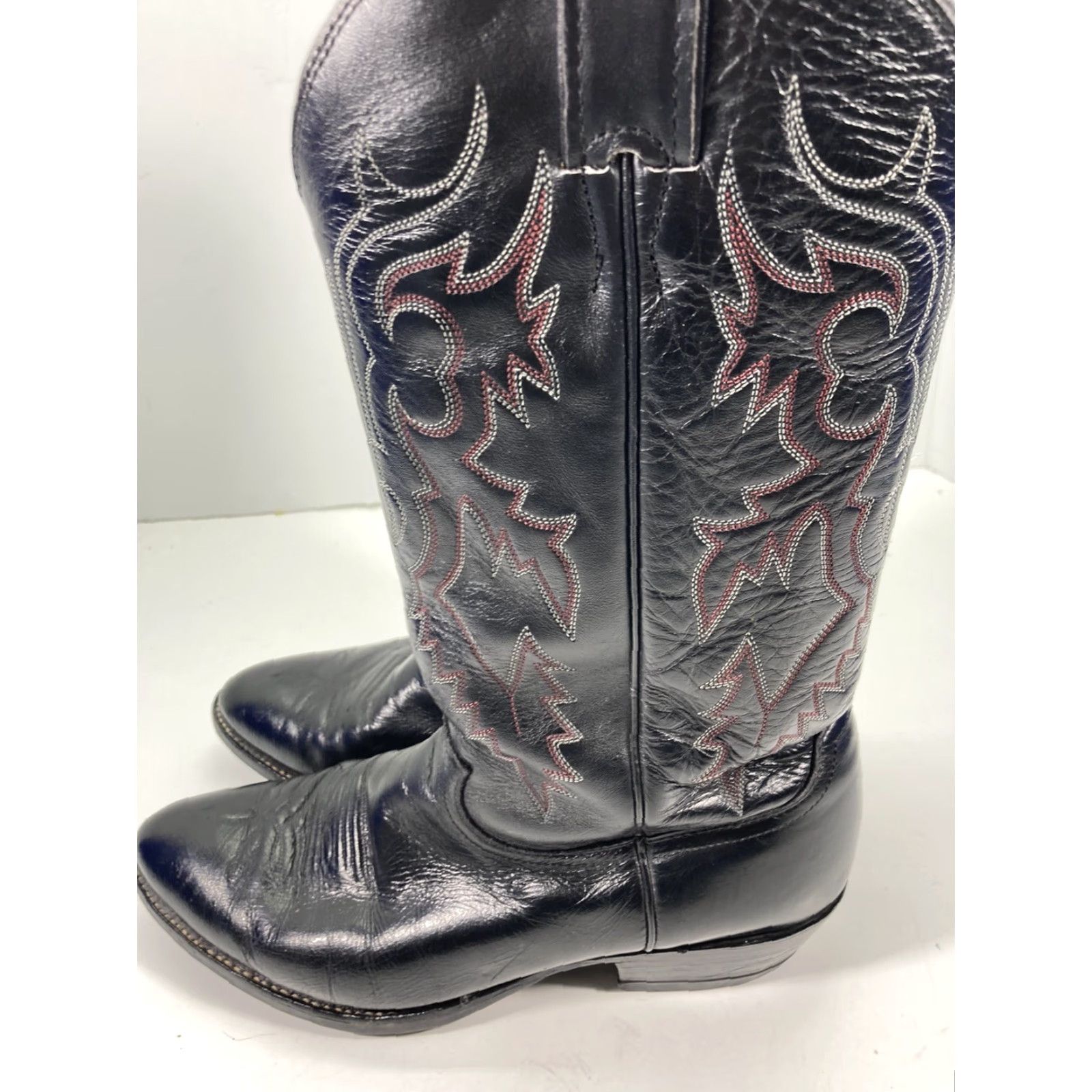 Justin Boots VINTAGE Justin Boots Men Black Leather Western Western Boot EE Wide 8.5 Cowboy Style Leather Outsole United States Mens Size US 9 / EU 42 - 3 Thumbnail