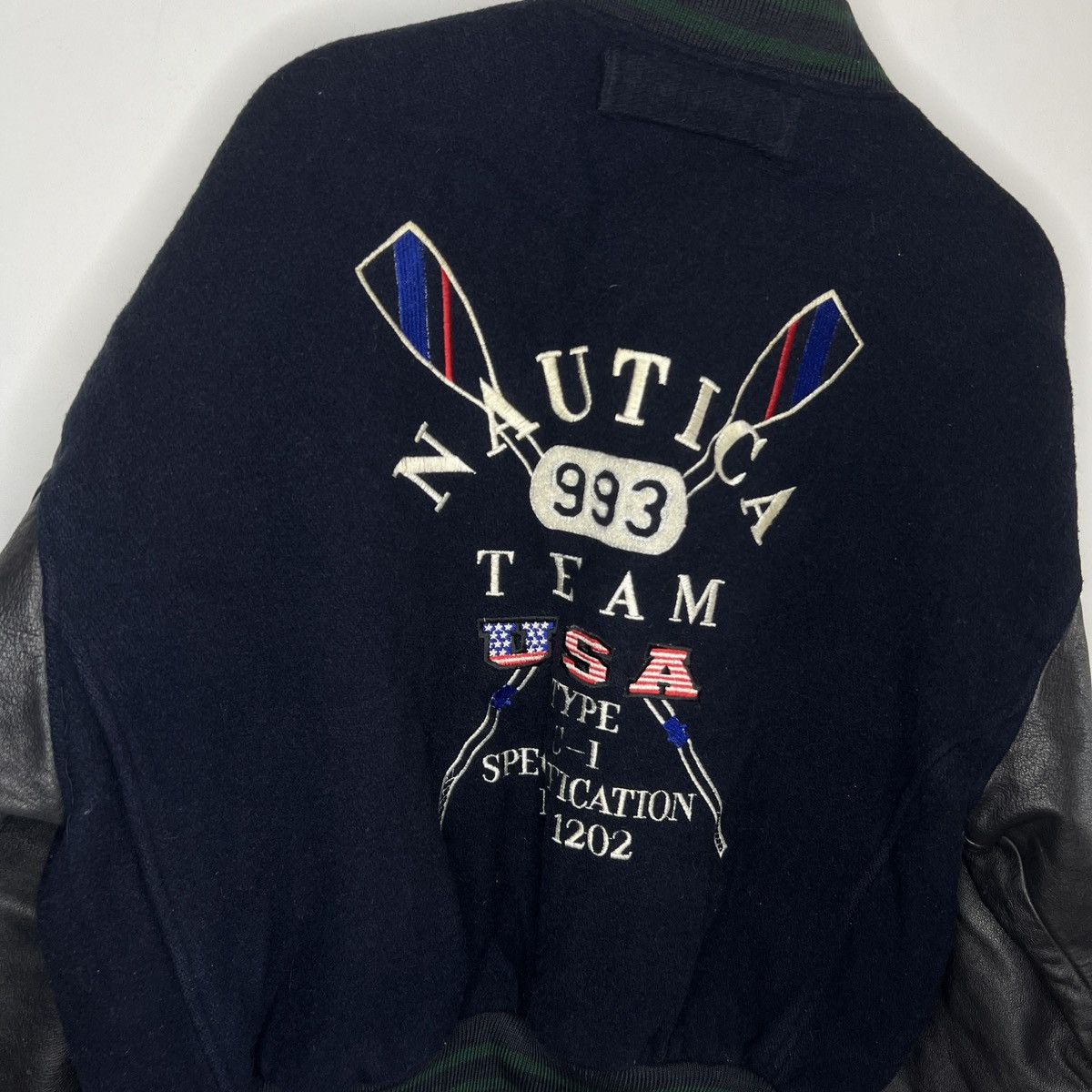 Nautica × Vintage Vintage 80s Nautica G-1 Flight Leather Wool Bomber Jacket Size US L / EU 52-54 / 3 - 10 Thumbnail