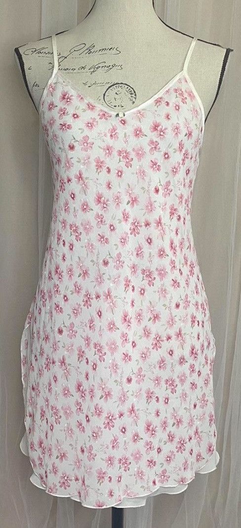 Vintage VINTAGE MINI SLIP DRESS WITH PINK FLOWERS Size L / US 10 / IT 46 - 3 Thumbnail