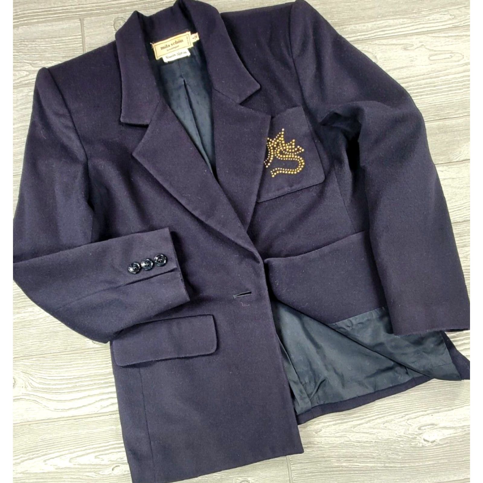 Vintage VINTAGE Mila Schon Blazer Women Wool Beaded Logo 70s 80s 90s Paris Italy Sz 6/40 Blue S/L Regular Buttons Size M / US 6-8 / IT 42-44 - 2 Thumbnail