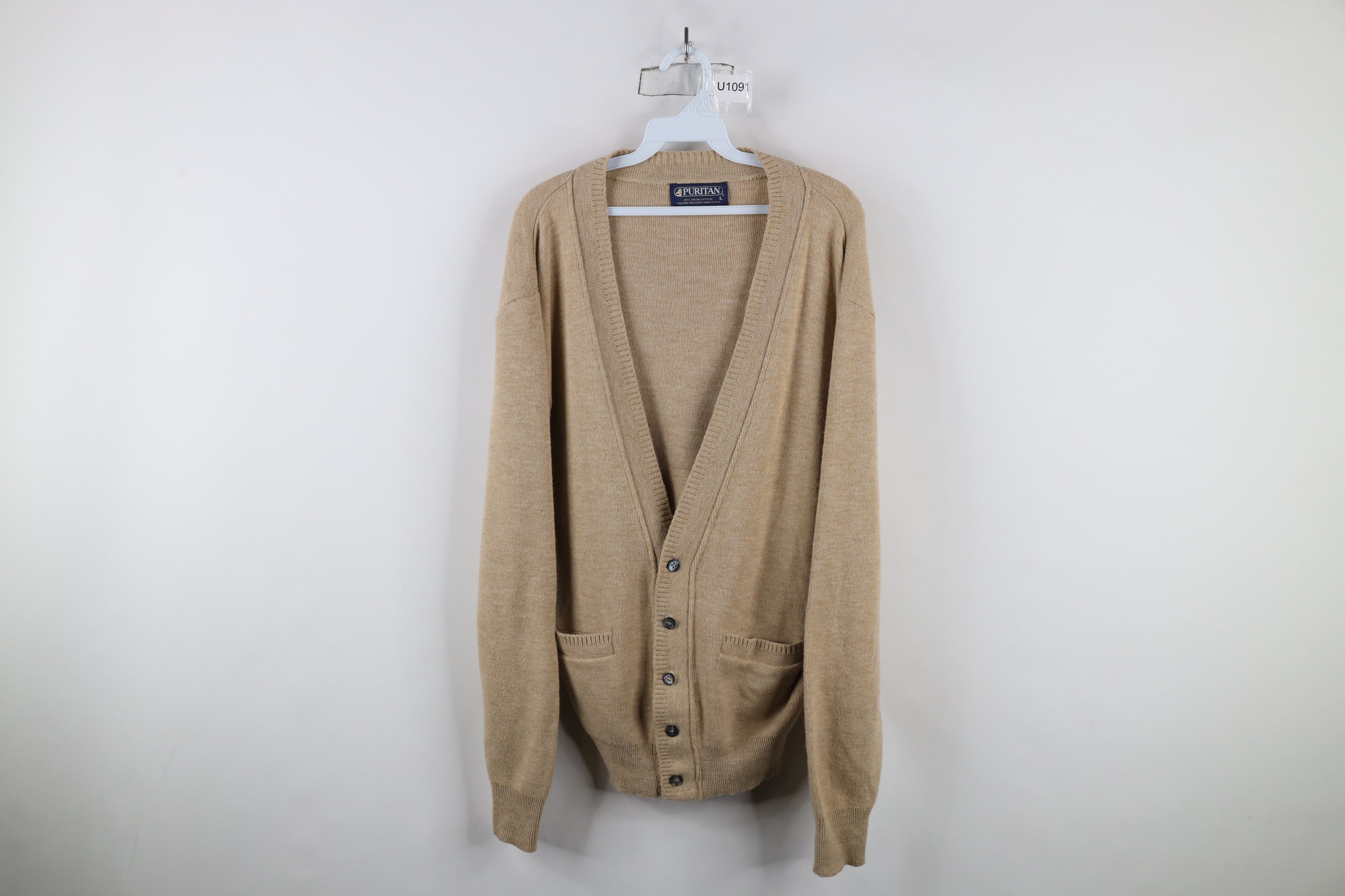 Vintage Vintage 90s Streetwear Cardigan Sweater Beige USA Acrylic Size US L / EU 52-54 / 3 - 1 Thumbnail