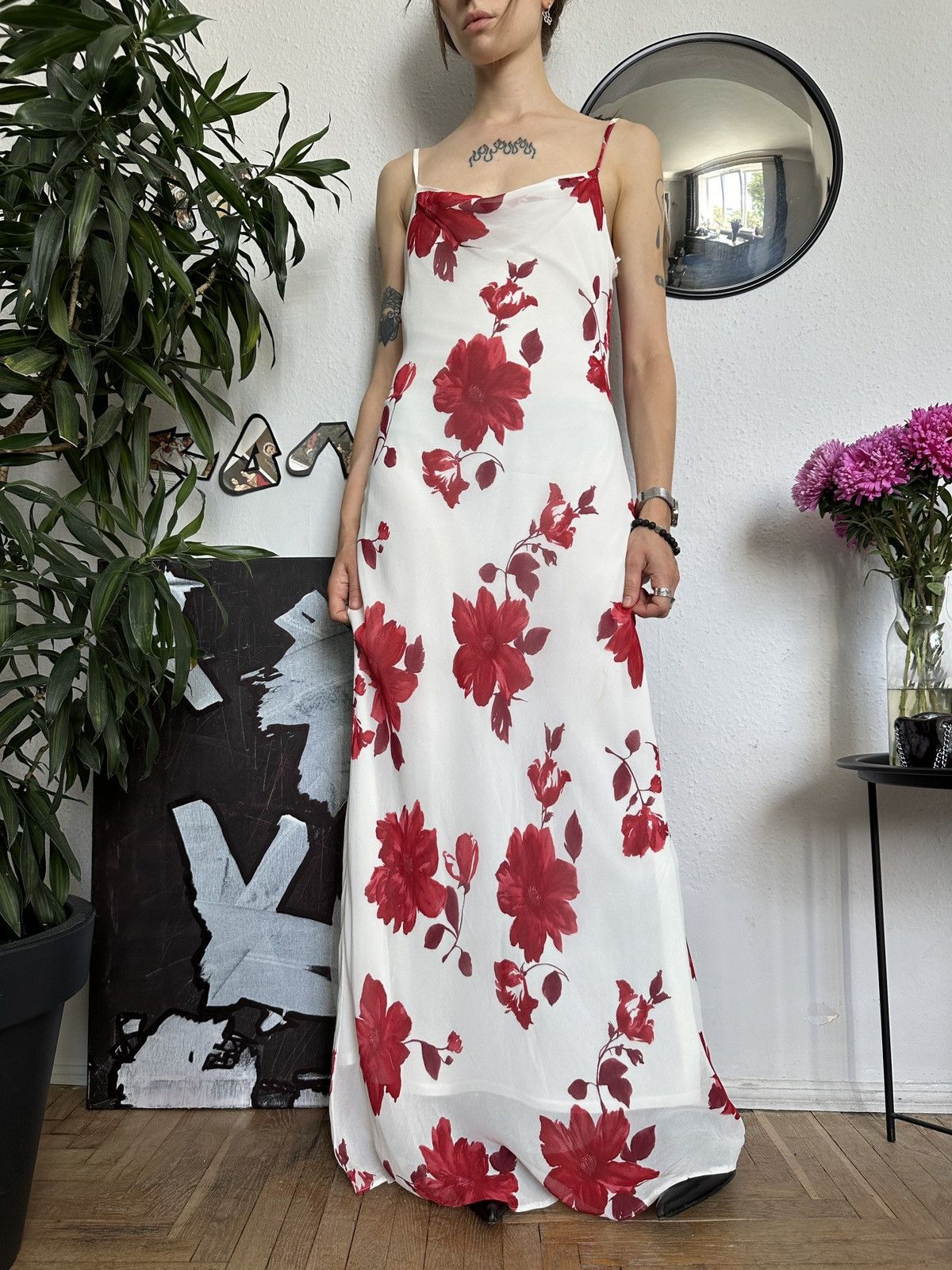 Beauty Beast Stunning evening vintage rose floral mesh cowl maxi dress Size M / US 6-8 / IT 42-44 - 1 Thumbnail