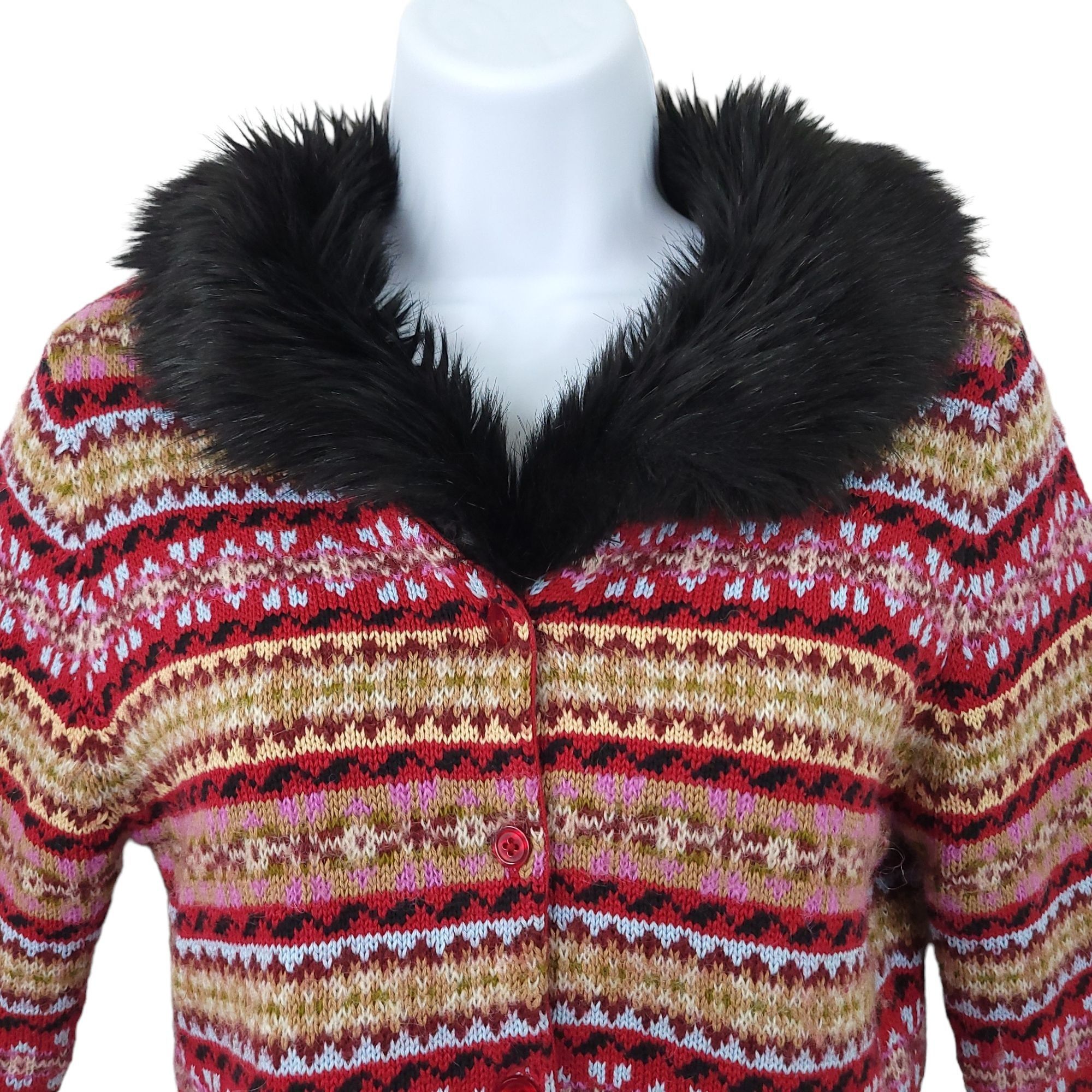 Other Harolds Fair Isle Cardigan Sweater S Vintage 90s Faux Fur Size S / US 4 / IT 40 - 4 Thumbnail