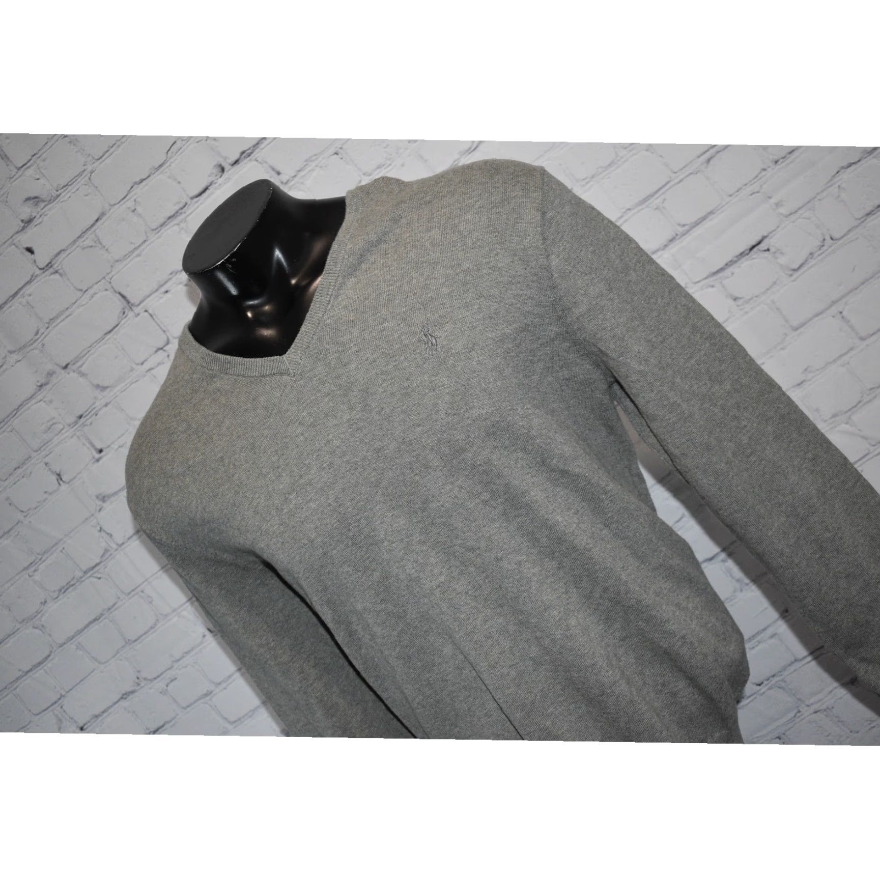 Polo Ralph Lauren Gray Cotton Sweater Large Pullover V-Neck Mens Classic Fit