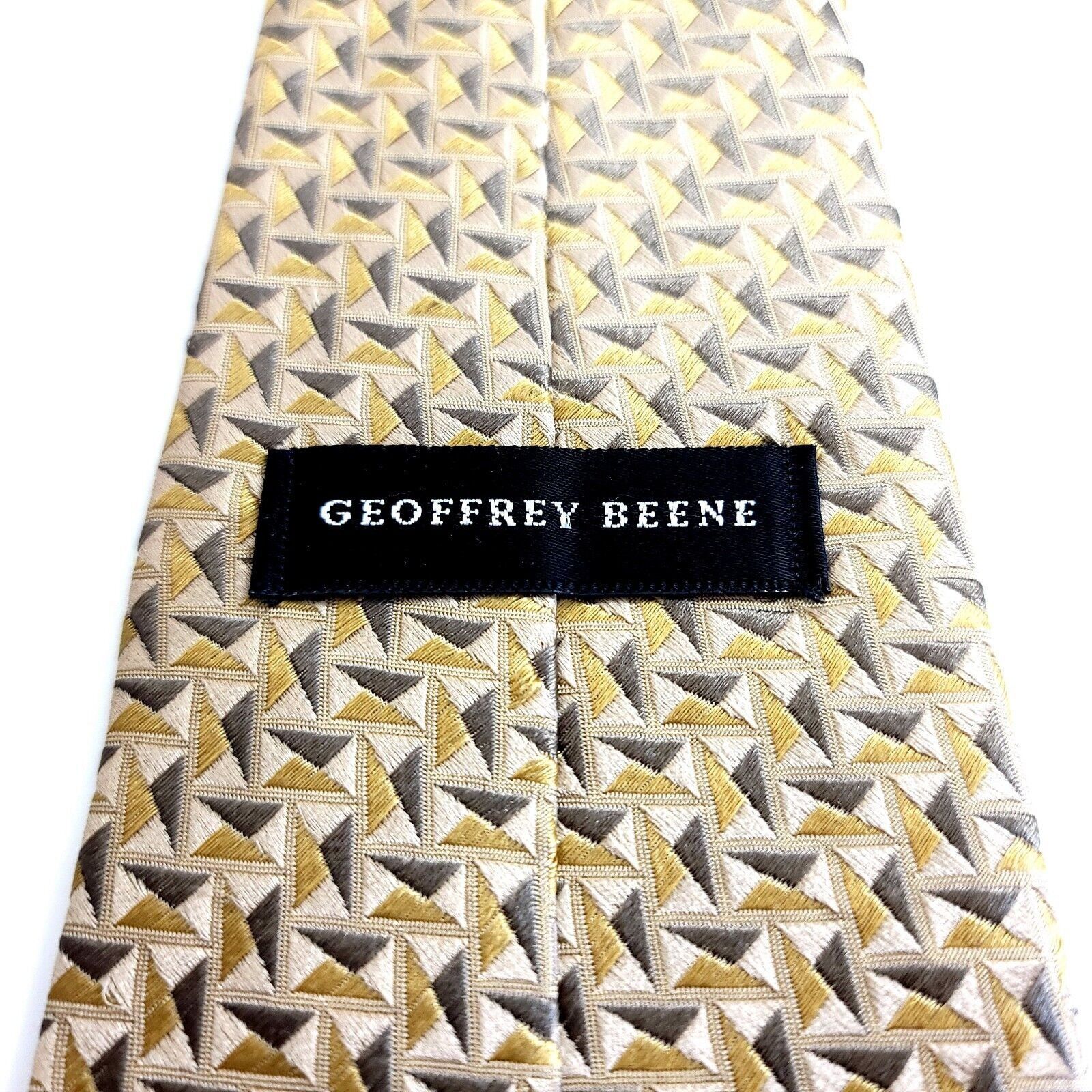 Vintage Geoffrey Beene Gold Tan Geometric Woven Wide Silk Tie Size ONE SIZE - 3 Thumbnail