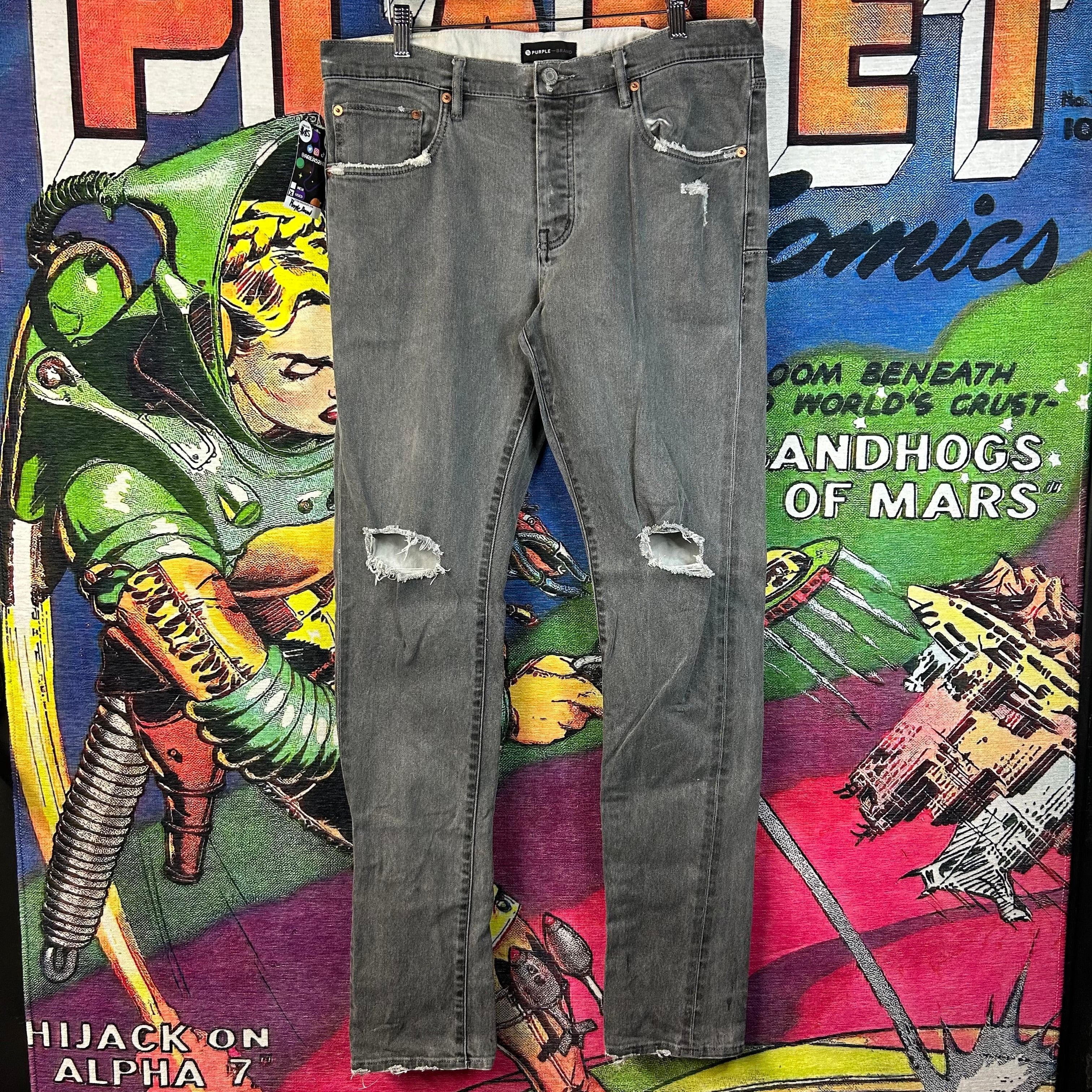 Purple Brand Distressed Grey Skinny Jeans Size 34”