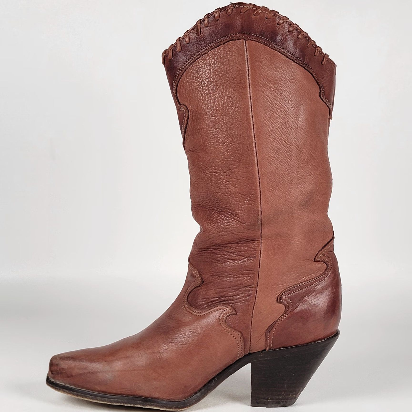 Vintage ZODIAC Women's Brown Boots Size 6 M Boots Western Mid-Calf Leather Lined Block Heel Casual Winter Fall Spring M Womens Size US 6 / IT 36 - 5 Thumbnail
