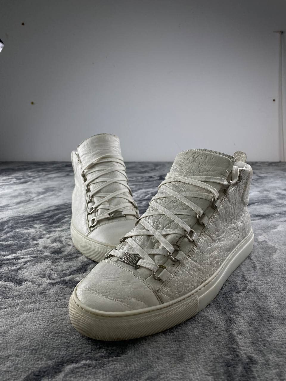 Balenciaga Arena Leather High Top Sneakers Men Size 43 White