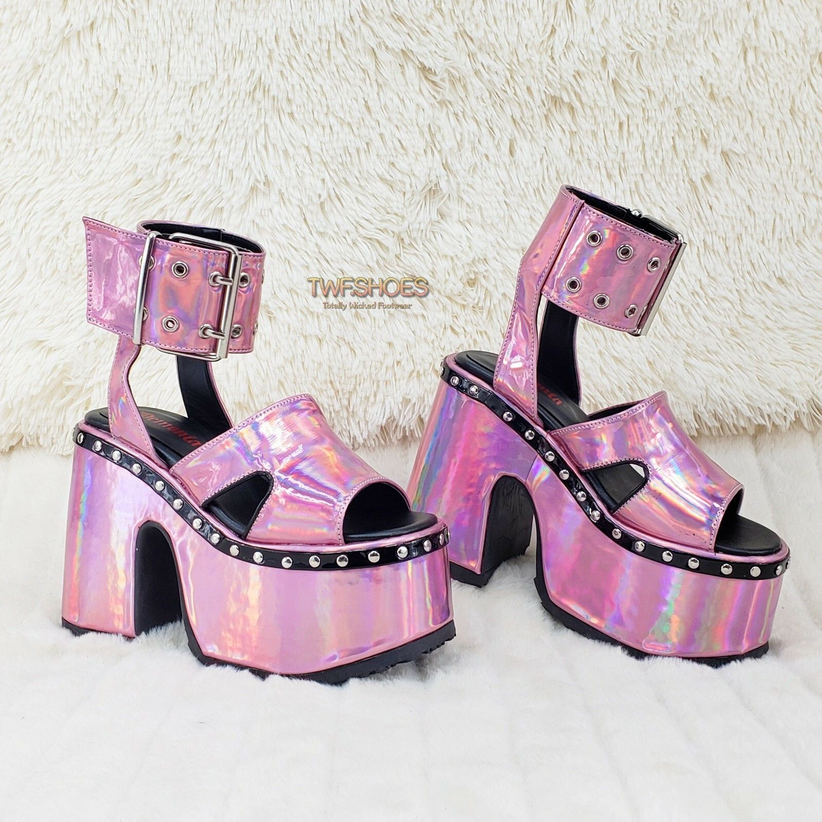 Demonia Cult DEMONIA Camel 102 Stacked Pink Hologram Platform Sandals Got Size US 10 / IT 40 - 2 Thumbnail
