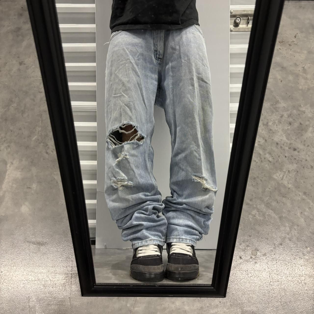 Japanese Brand × Vintage Crazy Vintage Y2K/2000s Light Wash Distressed Streetwear Denim Jeans! Size US 34 / EU 50 - 1 Thumbnail
