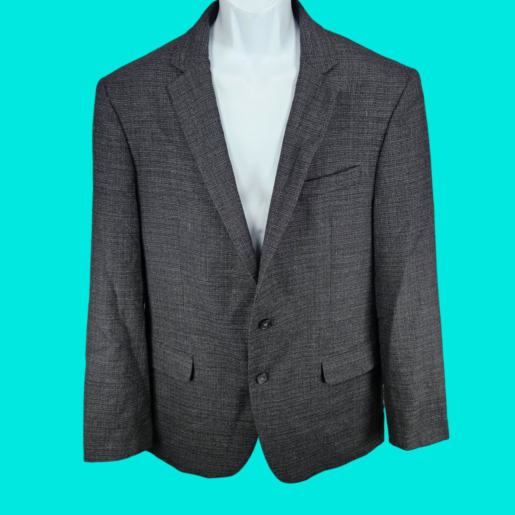 Kenneth Cole KENNETH COLE Awearness Grey Wool Stretch Slim Fit 2 Button Blazer Sport Coat 44L Size 44R - 1 Thumbnail