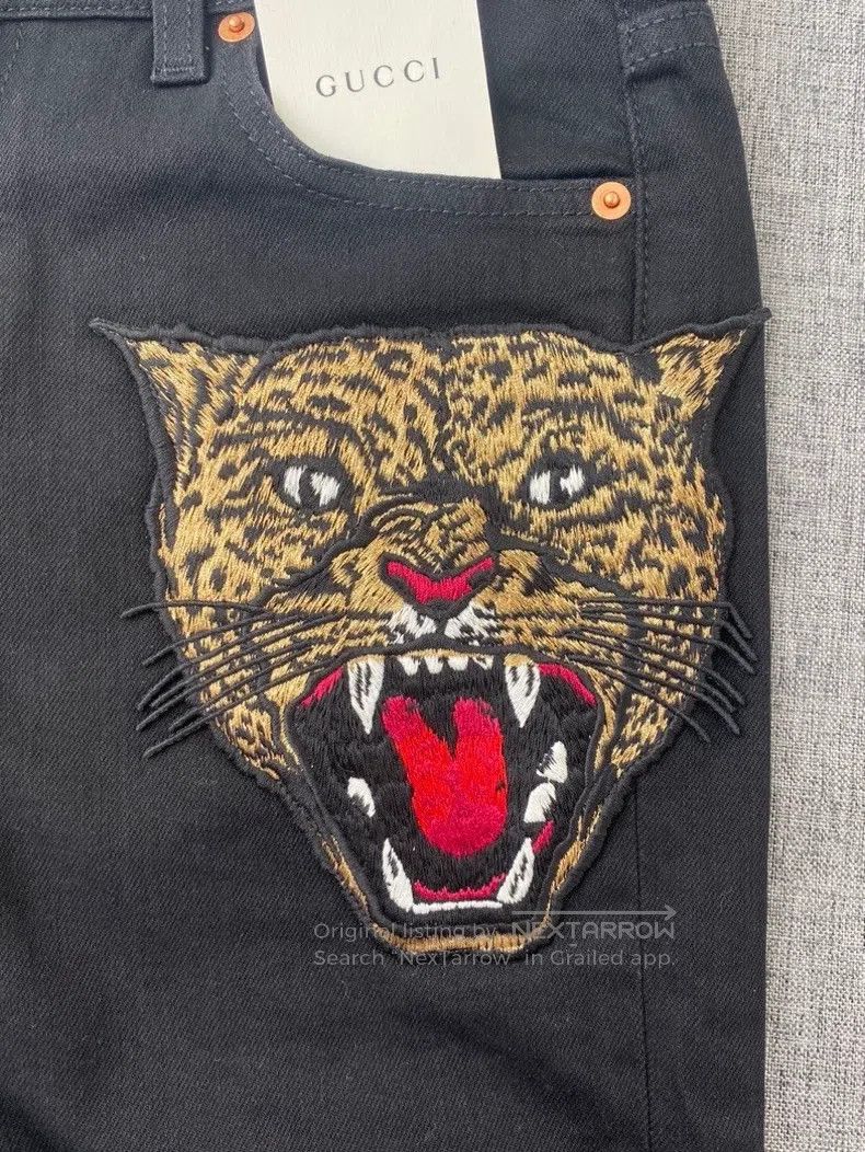 Gucci Tiger Head Embroidered Jeans