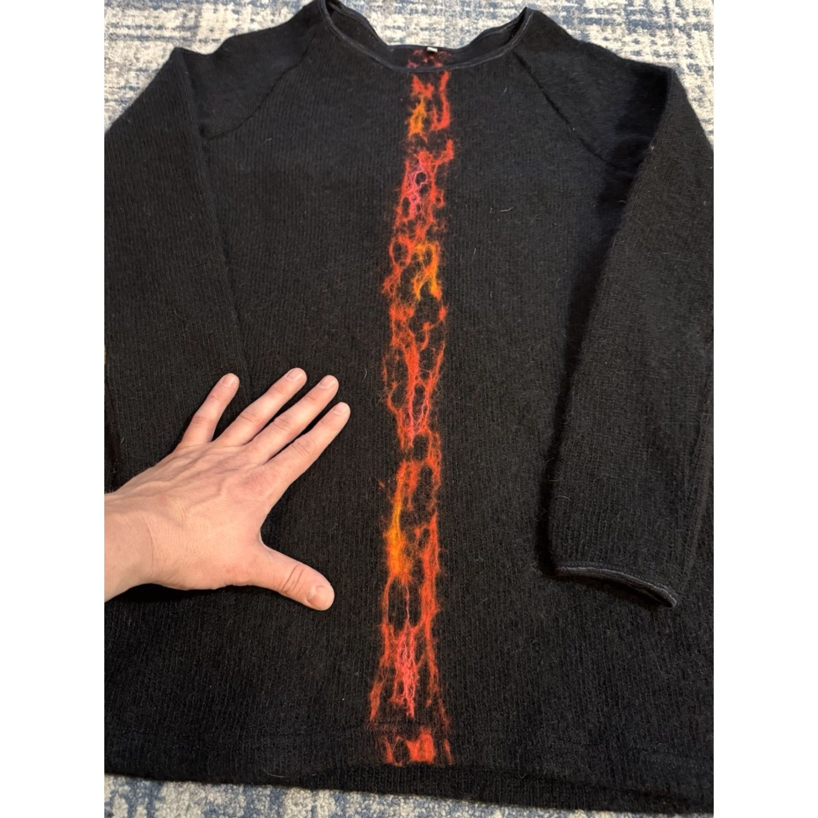 Vintage Gjoska Sweater Women's XS Black 100% Wool Lava Pattern Slim Pullover Art Outdoor - Fall Winter Women’s (Pattern: Lava) Size XS / US 0-2 / IT 36-38 - 2 Thumbnail