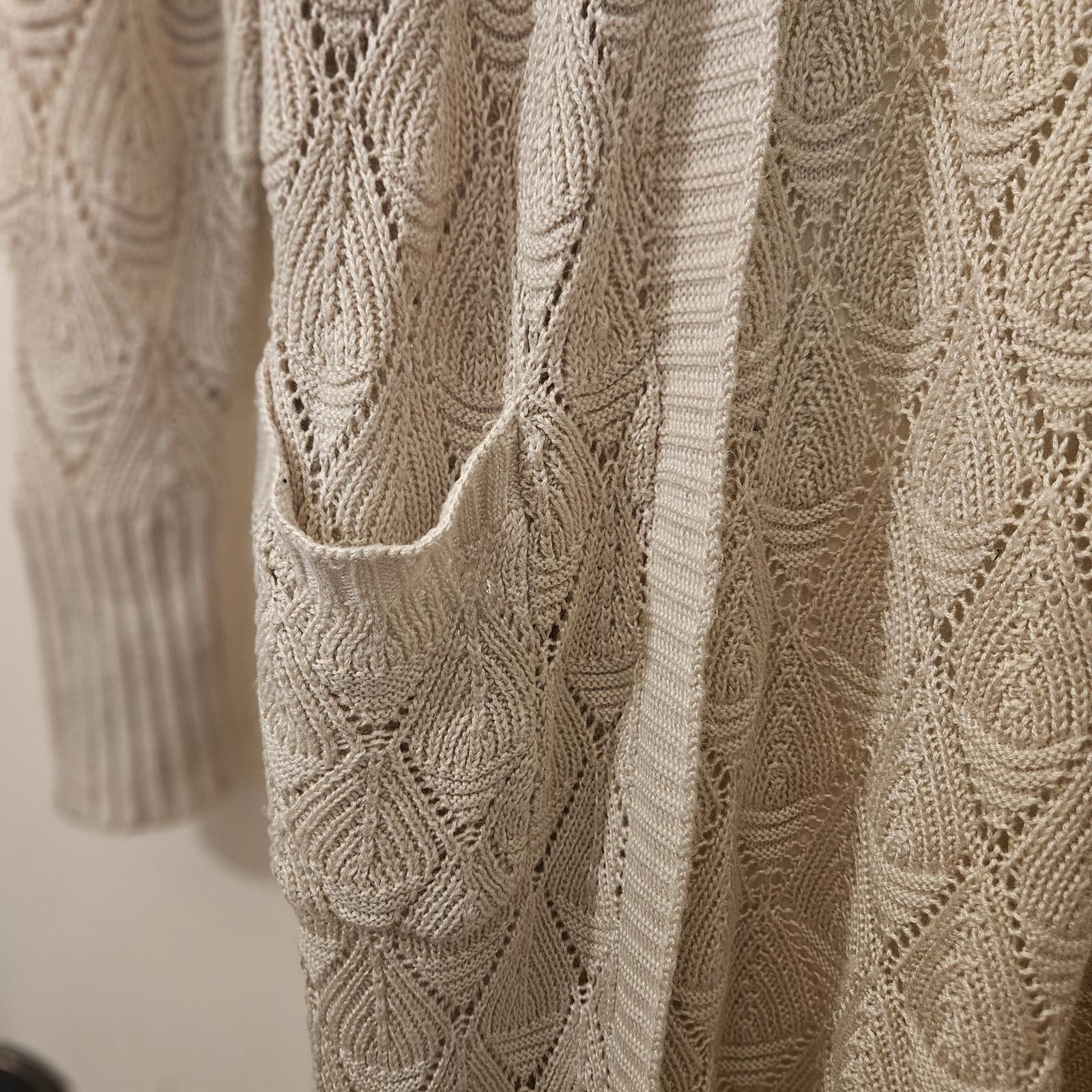 Designer Pink Rose Long Beige Knit Cardigan - Women's Size S Size S / US 4 / IT 40 - 3 Thumbnail