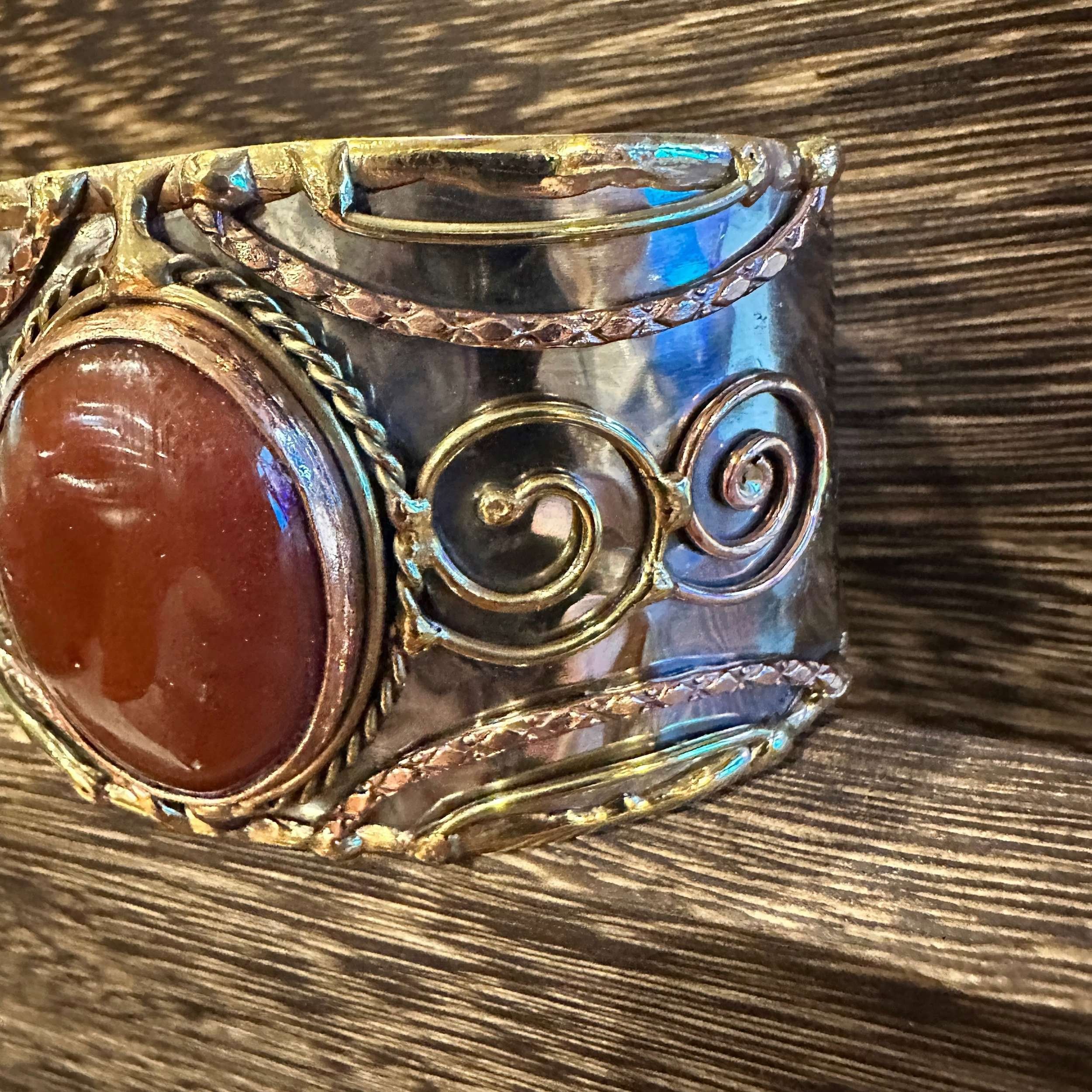 Other Elegant Adjustable Cuff Bracelet with Red Onyx and Mixed Met Size ONE SIZE - 5 Thumbnail