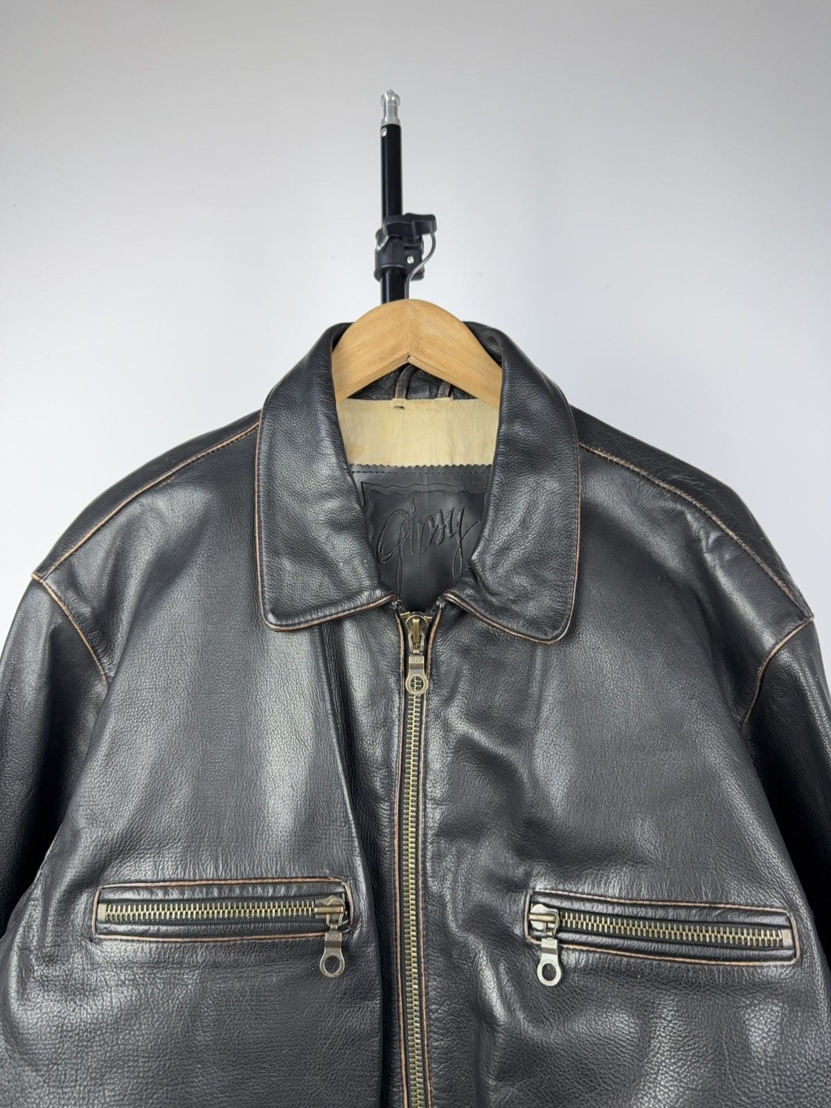 Vintage Rare Vintage Gipsy Real Leather Bikers Jacket Avant Garde Size US M / EU 48-50 / 2 - 2 Thumbnail
