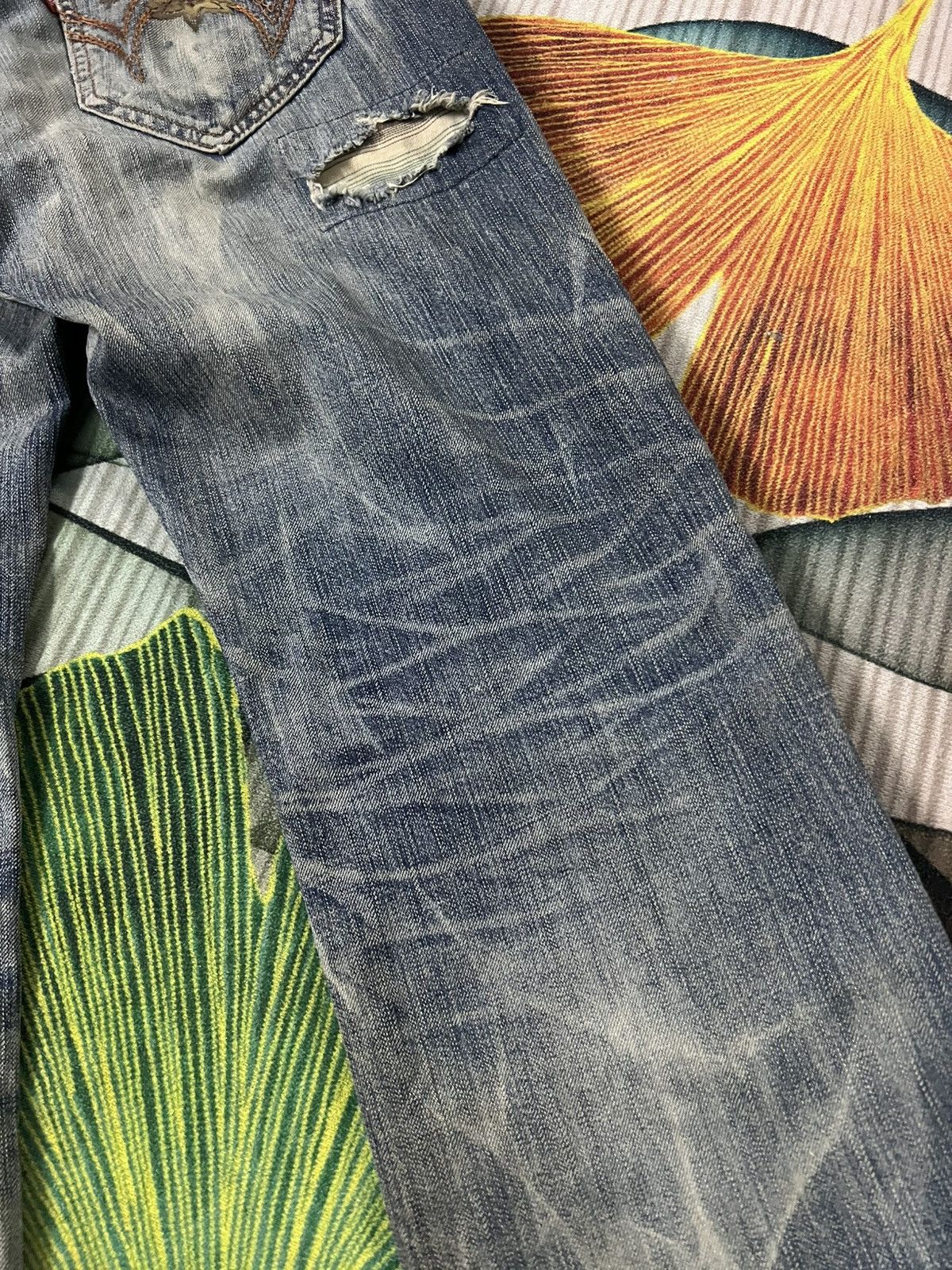 If Six Was Nine 💥Flare💥 Edwin 503 Blue Trip Eagle Model Distress Jean Size US 33 - 17 Thumbnail