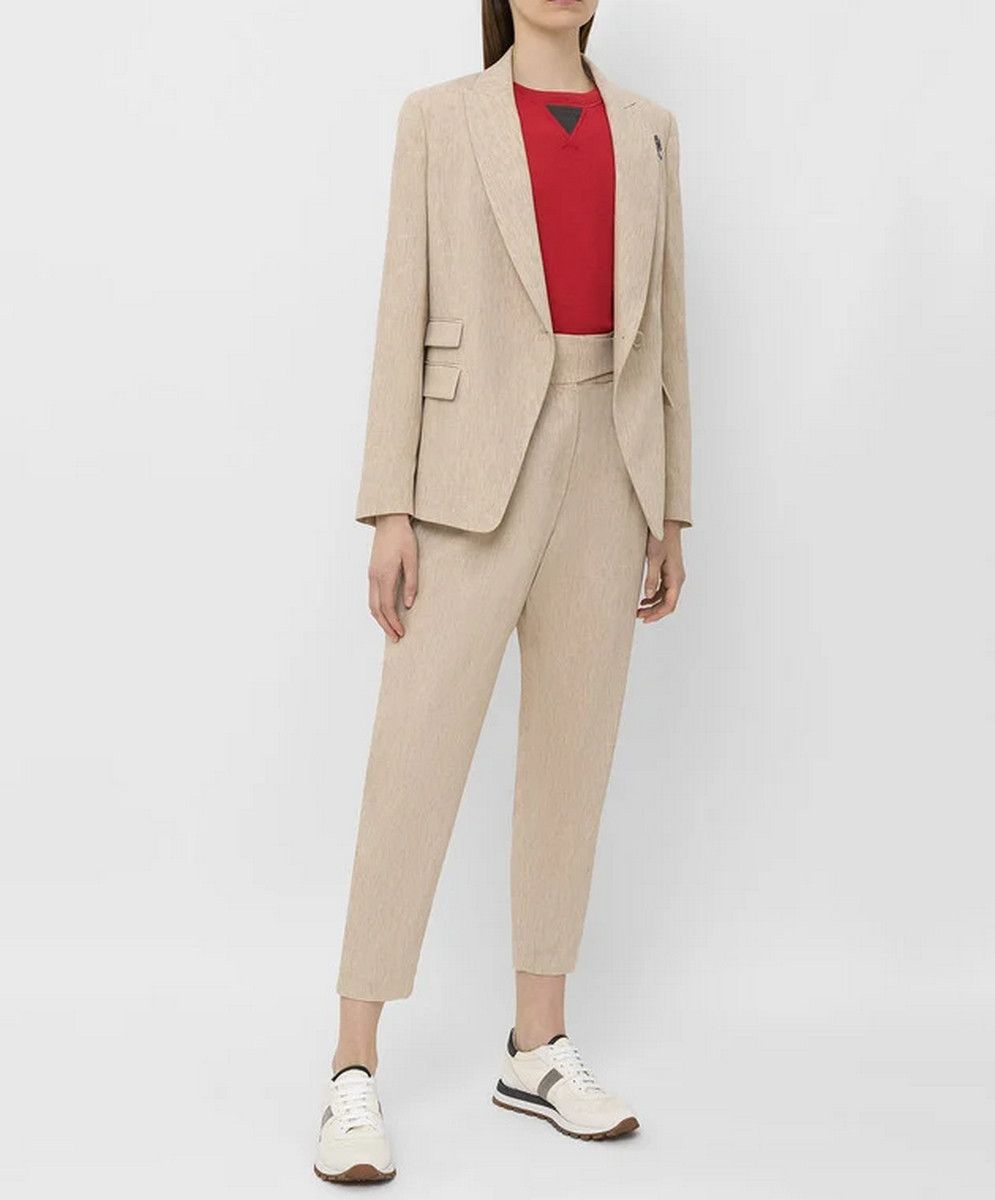 Brunello Cucinelli BRUNELLO CUCINELLI beige belted pleated linen pants 8 44 Size 30" / US 8 / IT 44 - 3 Thumbnail