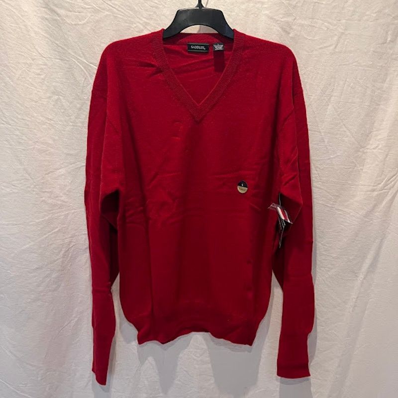 Other × Vintage NWT Saddles Sweater Jumper Cashmere Mens V Neck Red Sz L Size US L / EU 52-54 / 3 - 1 Thumbnail