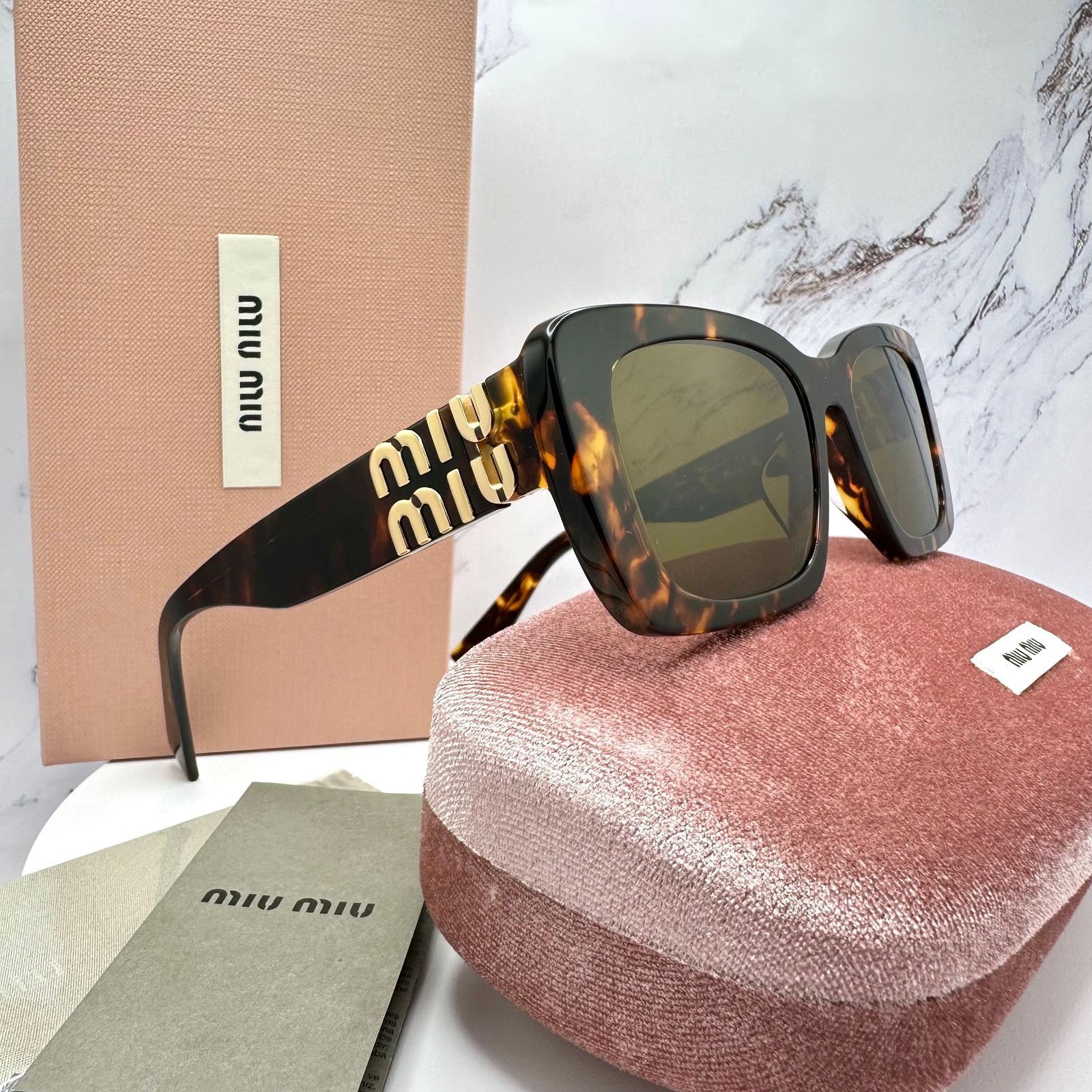 Miu Miu New MIU MIU Sunglasses Brown Tortoise Gold Metal Logo Size ONE SIZE - 11 Thumbnail
