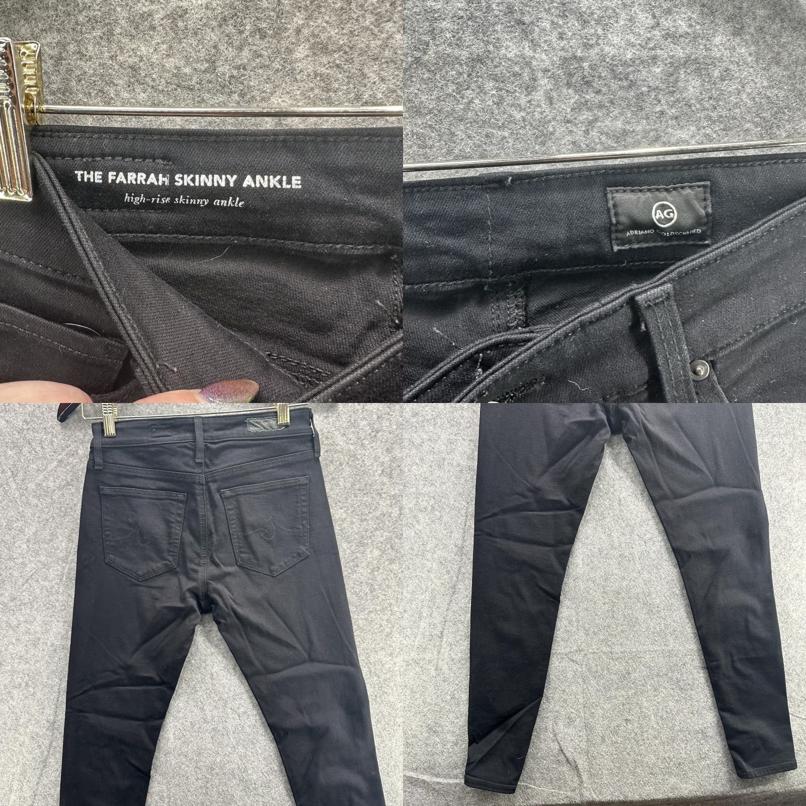 Vintage AG Adriano Goldschmied Jeans Womens Black 25R Farrah Skinny Ankle High Rise Size 42" / US 20 - 8 Thumbnail
