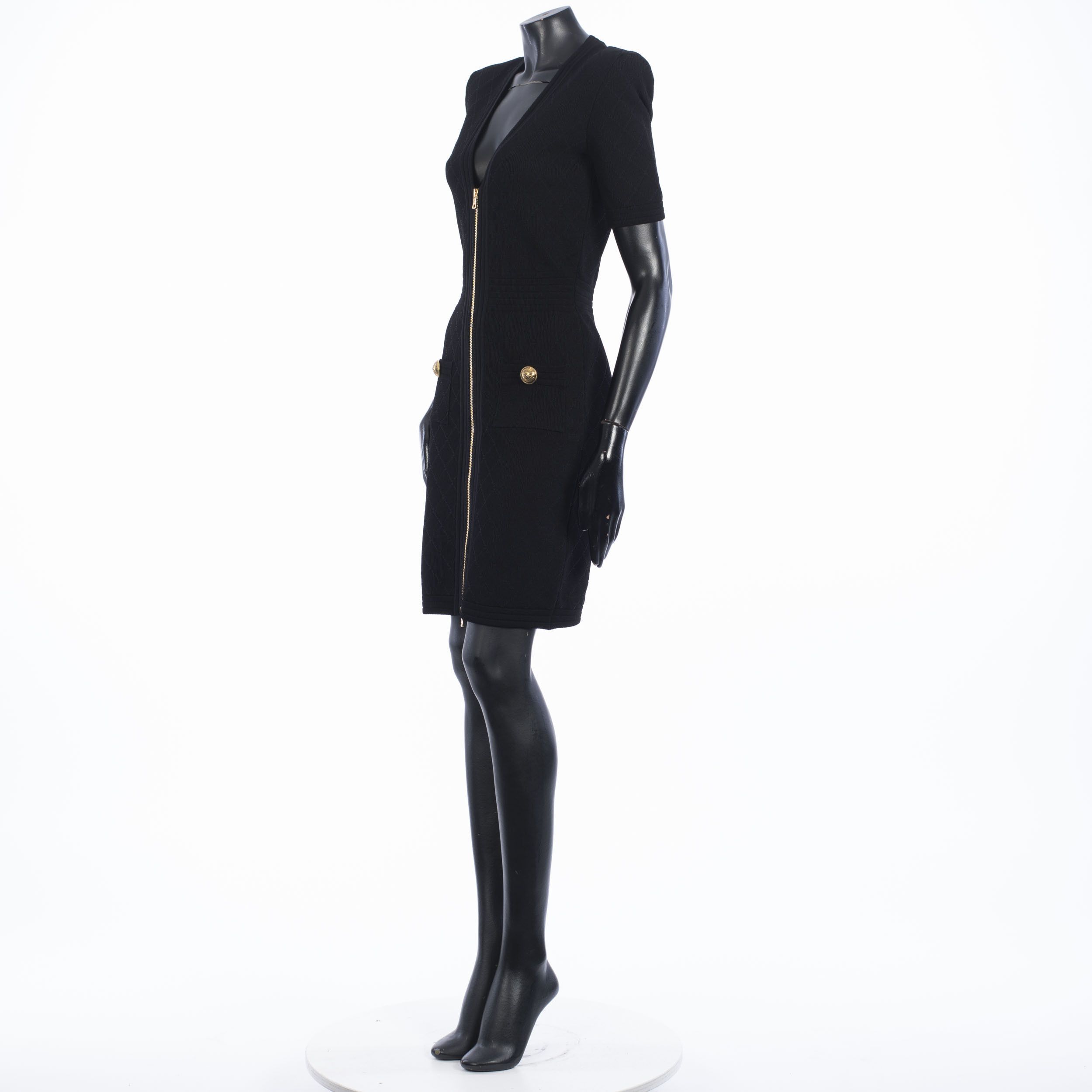 Balmain Short Black Knit Dress With Gold-tone Zip Fastening Size M / US 6-8 / IT 42-44 - 2 Thumbnail