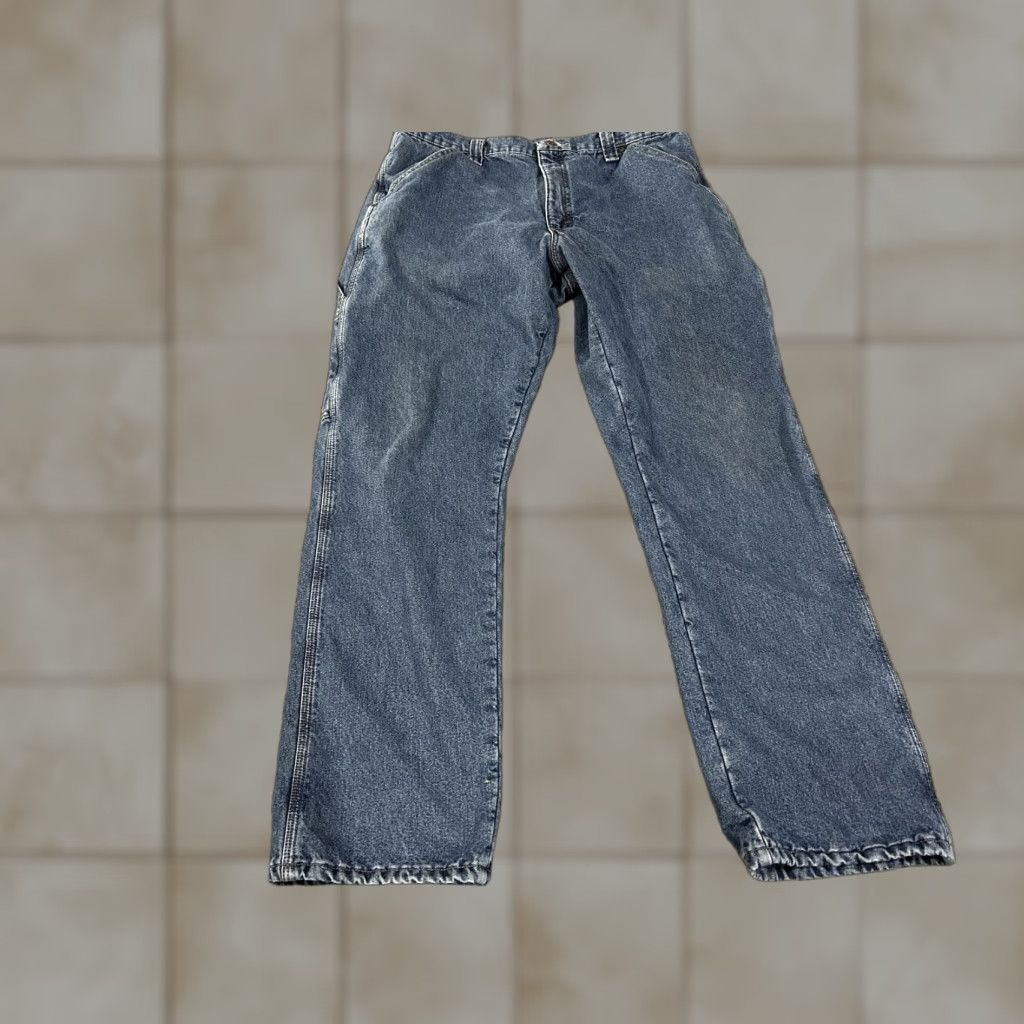 Wrangler Wrangler Jeans Mens 34x33 Blue Fleece Lined Carpenter Work Utility 1094FLWDS Size US 34 / EU 50 - 1 Thumbnail