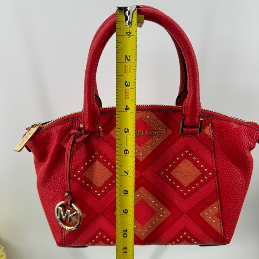 Michael Kors Michael Kors Riley Red Studded Leather Satchel MK Charm Bag Size ONE SIZE - 16 Thumbnail