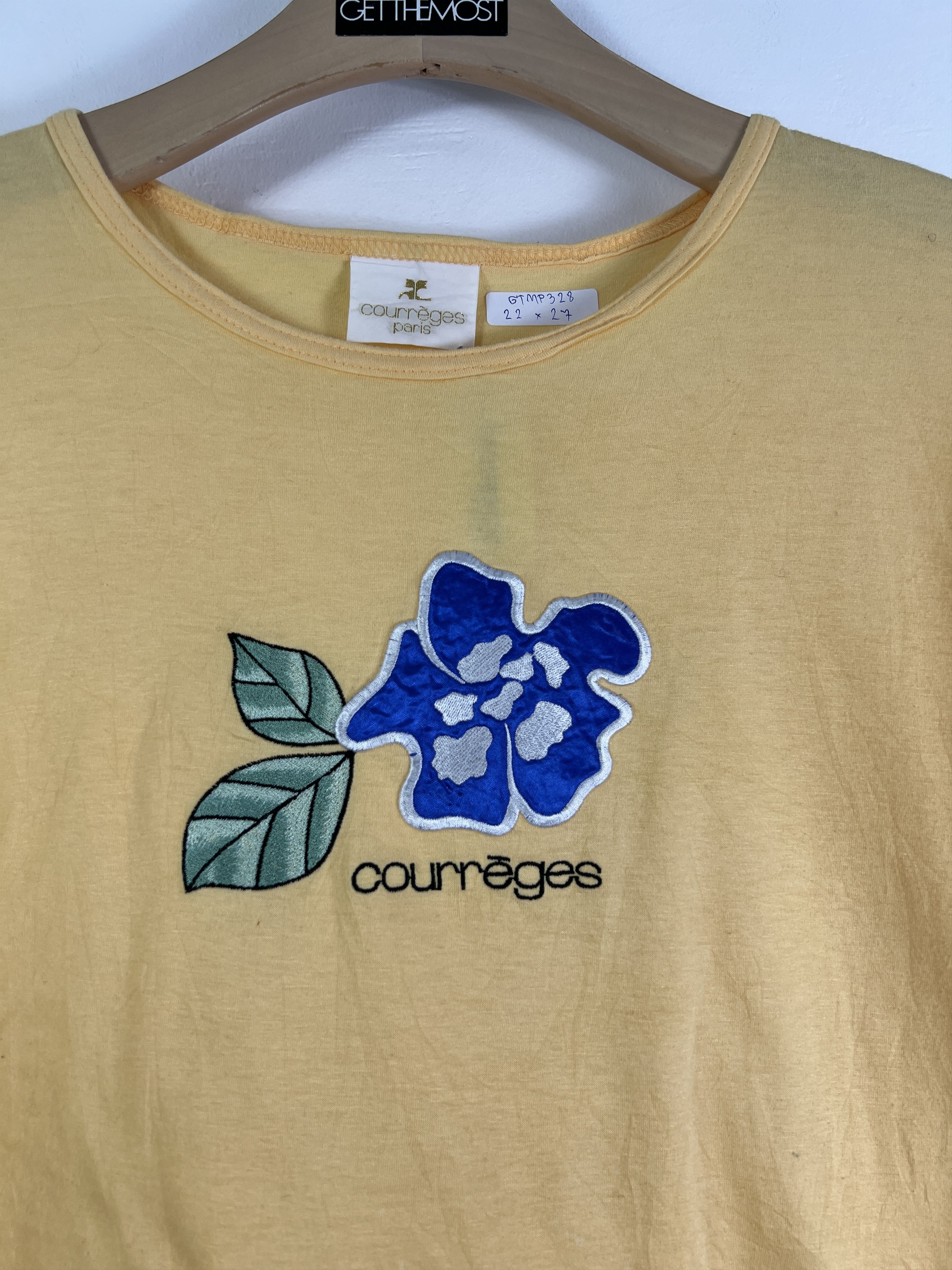 Courreges Courrèges Blue Flower Embroidery Tee (L) GTMP328 Size L / US 10 / IT 46 - 2 Thumbnail