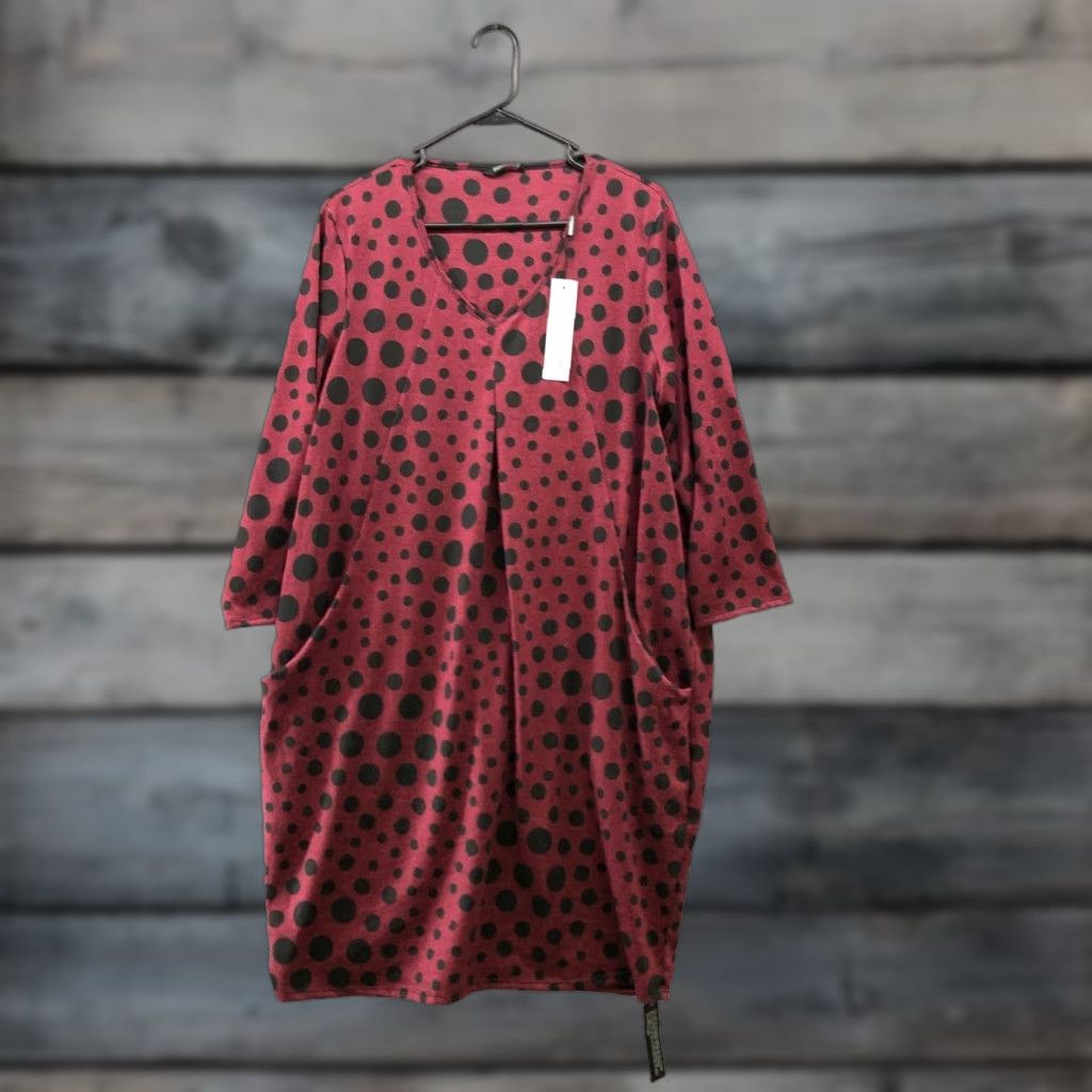 Vintage Roman Dress NWT Women 16 Burgundy Red Polka Dot V Neck Knit Long Sleeve Shift Size XXL / US 16-18 / IT 52-54 - 1 Thumbnail