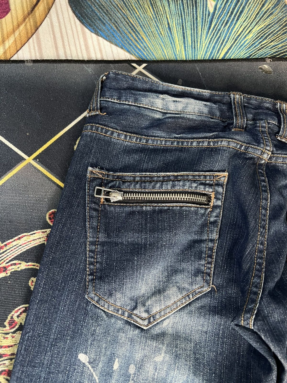 Japanese Brand VINTAGE ROOT THREE STYLE DISTRESSED PAINTER JEANS Size US 33 - 16 Thumbnail