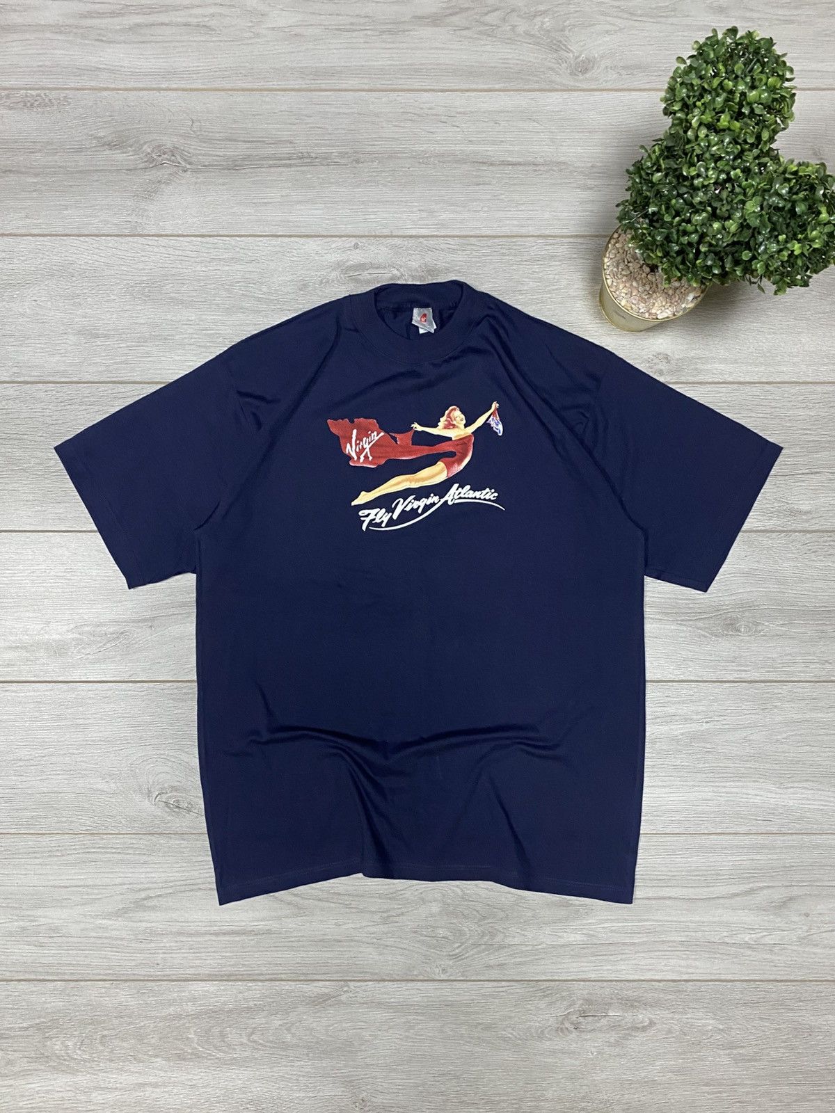 Band Tees 🛩️ Vintage 90s Virgin Atlantic logo t-shirt Airplane Company Size US XL / EU 56 / 4 - 1 Thumbnail