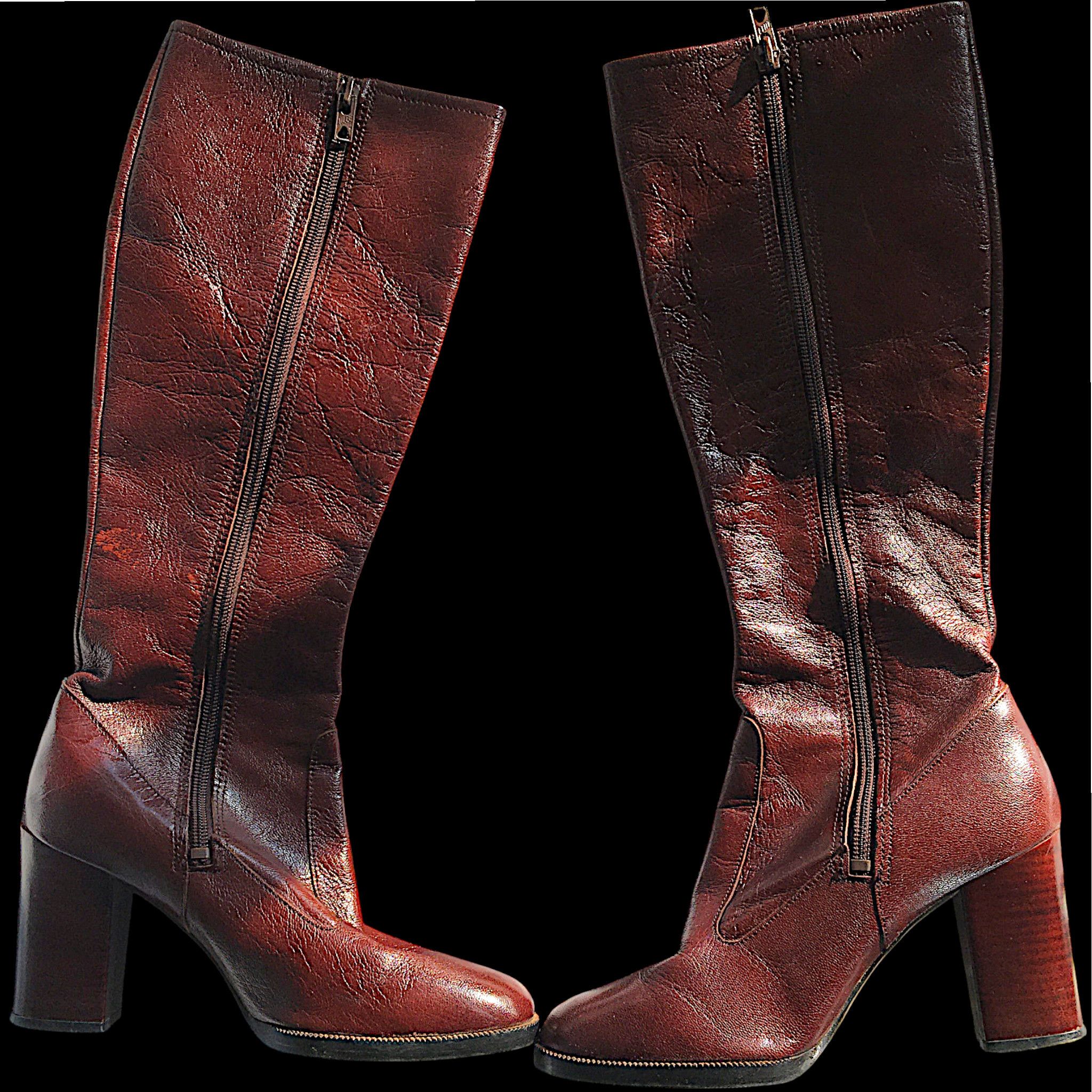 Vintage Burgundy Leather Boots - High Block Heel - France 70s Size US 6 / IT 36 - 4 Thumbnail