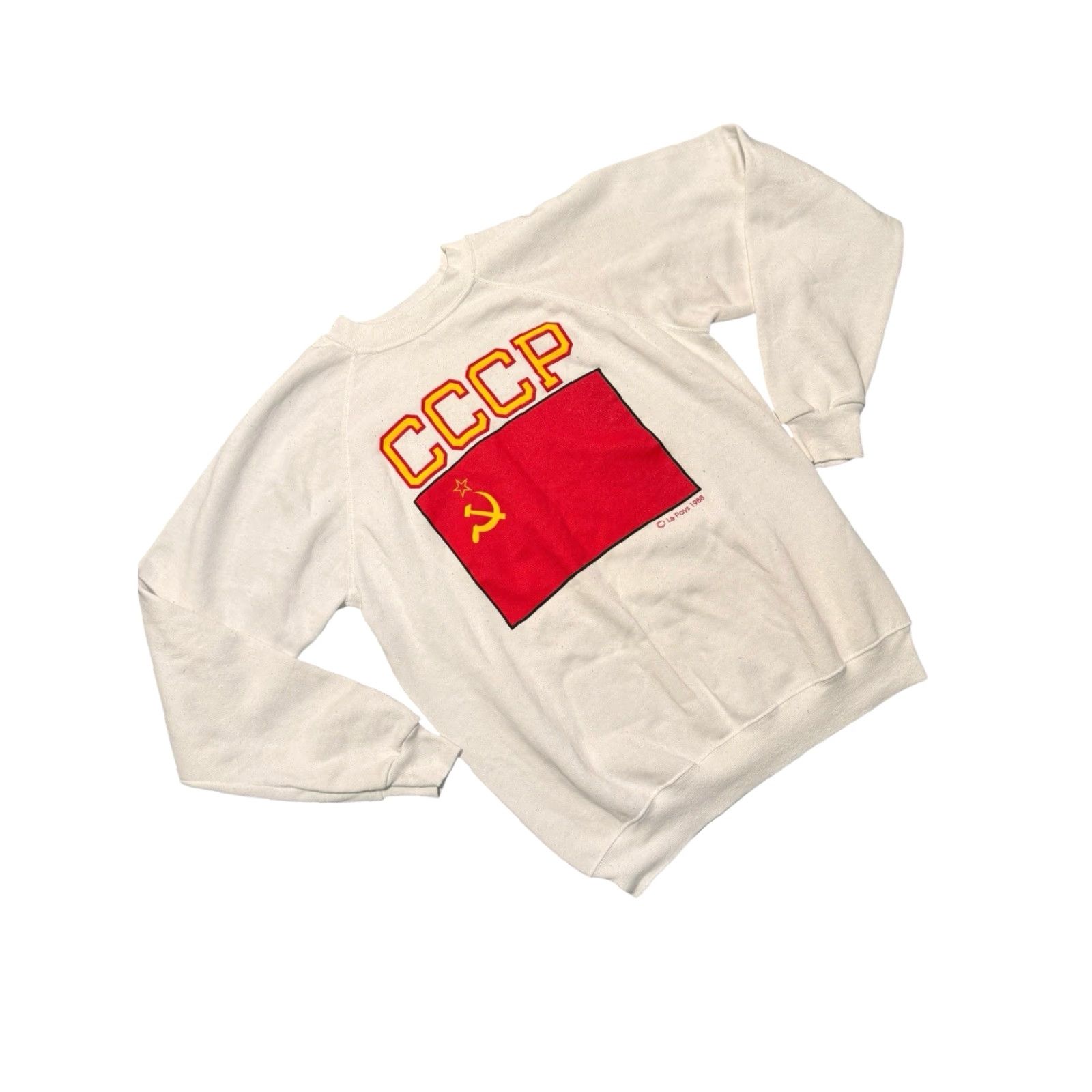 Hanes VINTAGE Hanes 1988 Le Pays Soviet Union CCCP Crewneck Sweatshirt Size L White Graphic Print Men, Pullover, Fleece, Cotton, All Seasons, Rare Size US L / EU 52-54 / 3 - 3 Thumbnail