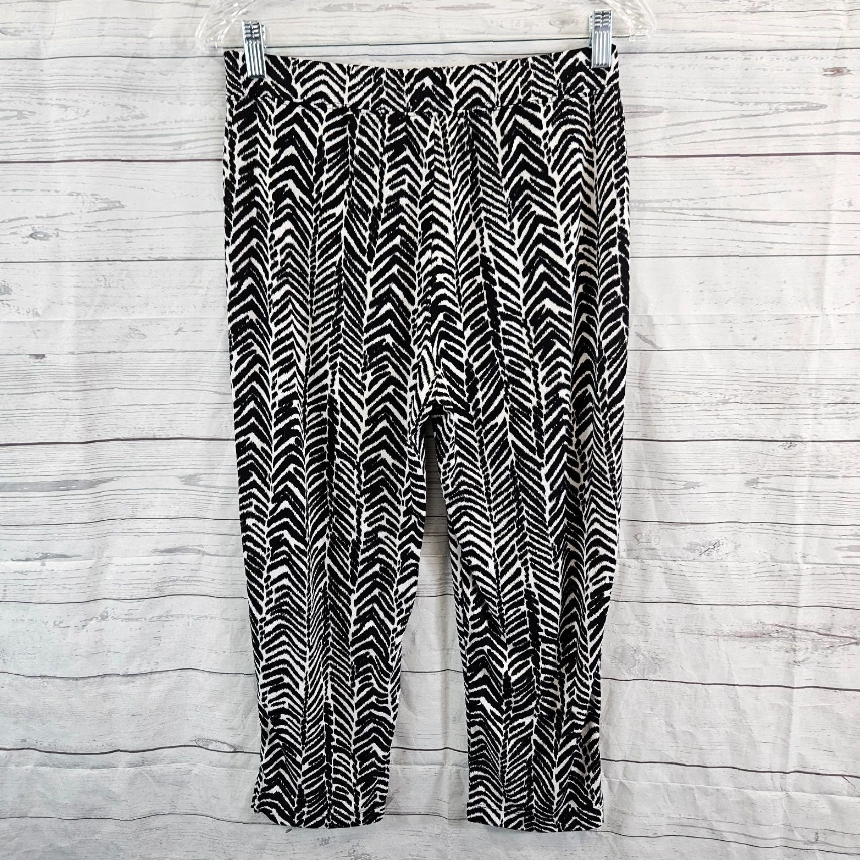 Vintage Susan Graver Womens Cropped Pants Sz XS Petite Black White Pull On High Rise Pant Size 26" / US 2 / IT 38 - 3 Thumbnail