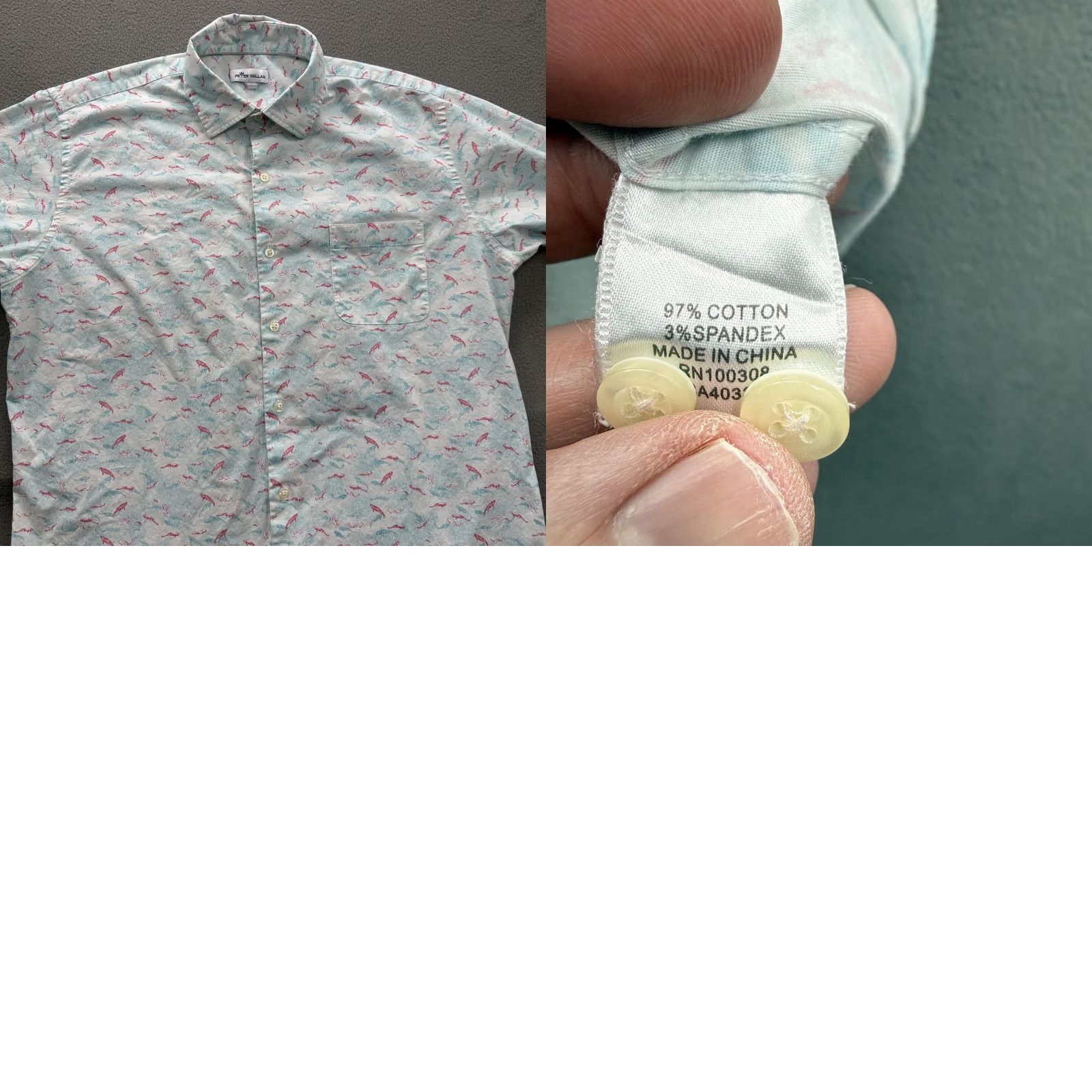 Peter Millar Peter Millar Shirt Mens Large Blue Fish Print Short Sleeve Button Up Stretch Size US L / EU 52-54 / 3 - 8 Thumbnail