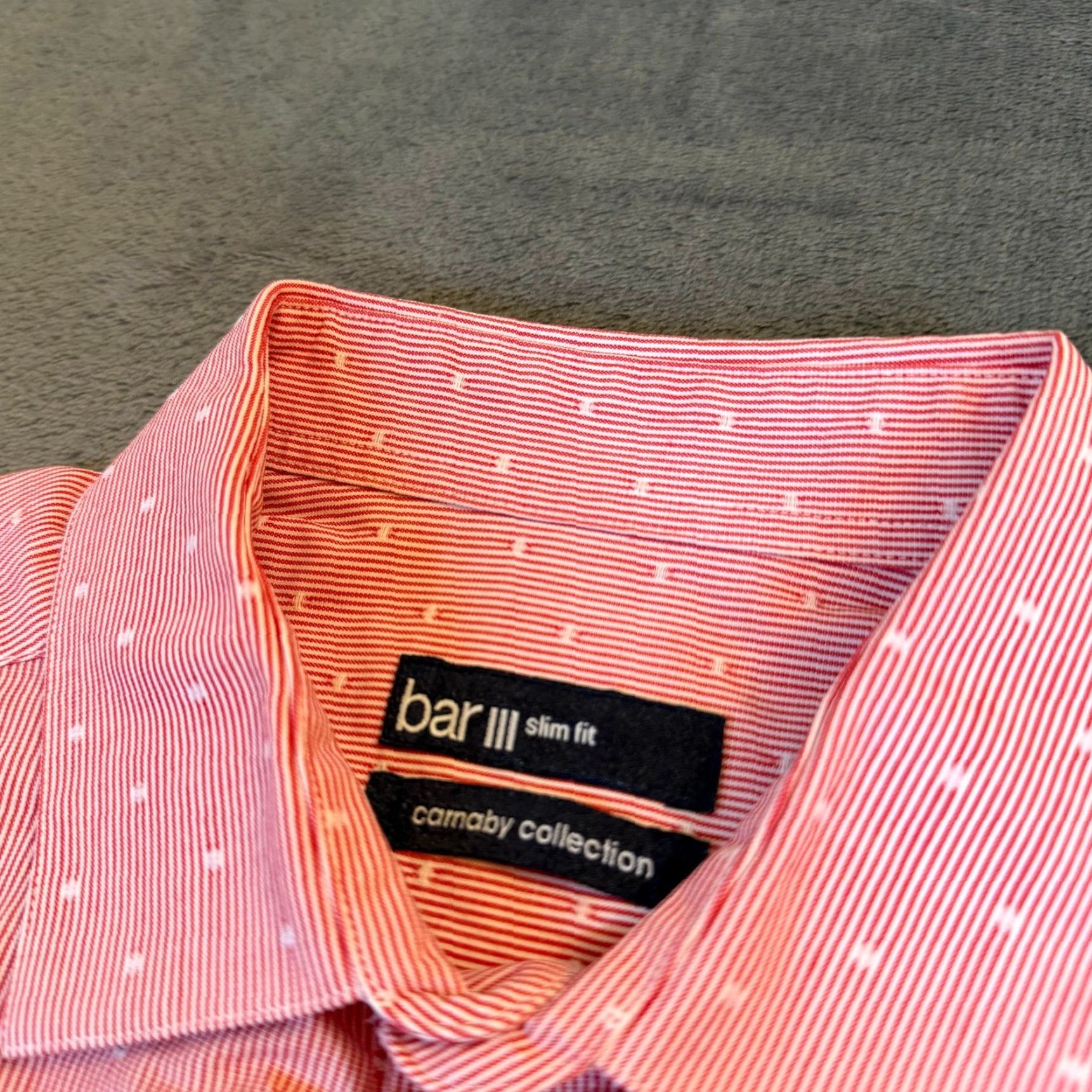 Bar III Bar III Slim Fit Red White Striped Geometric Dress Shirt Mens 14-14.5 Small Size 36R - 3 Thumbnail