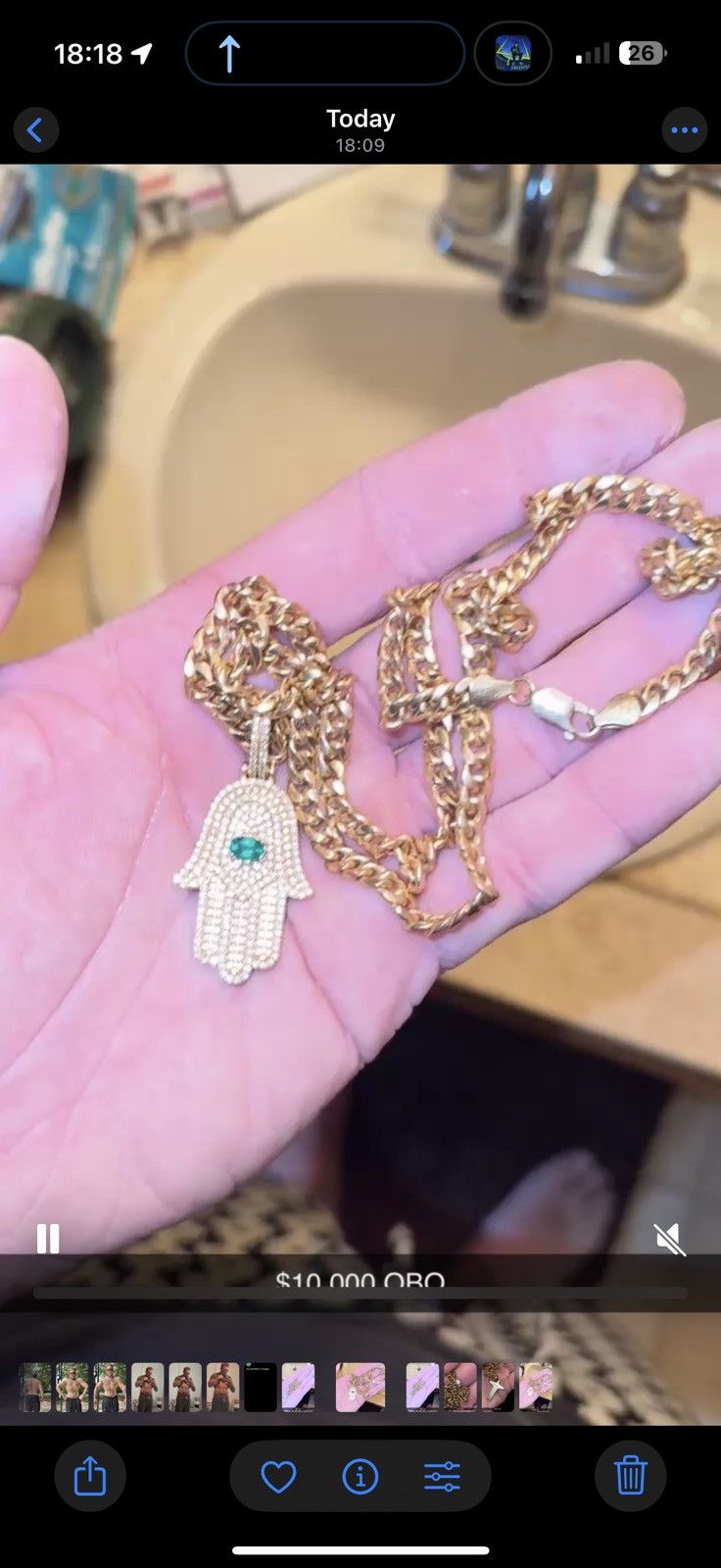 Other Heavy 14k gold Cuban chain & 14k gold pendant. dia & emerald Size ONE SIZE - 3 Thumbnail