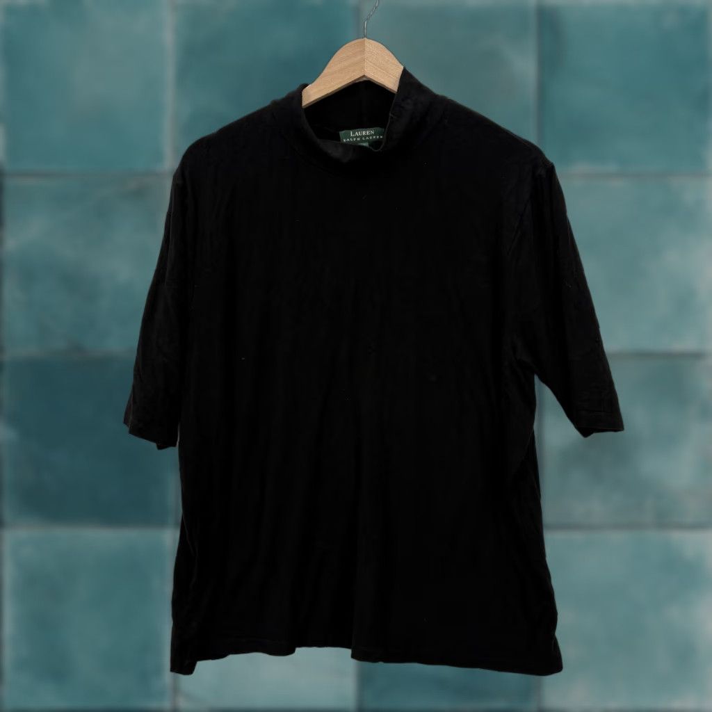 Ralph Lauren Lauren Ralph Lauren Shirt Womens 3X Black Mock Neck Short Sleeve Stretch Top Size XXL / US 16-18 / IT 52-54 - 1 Thumbnail