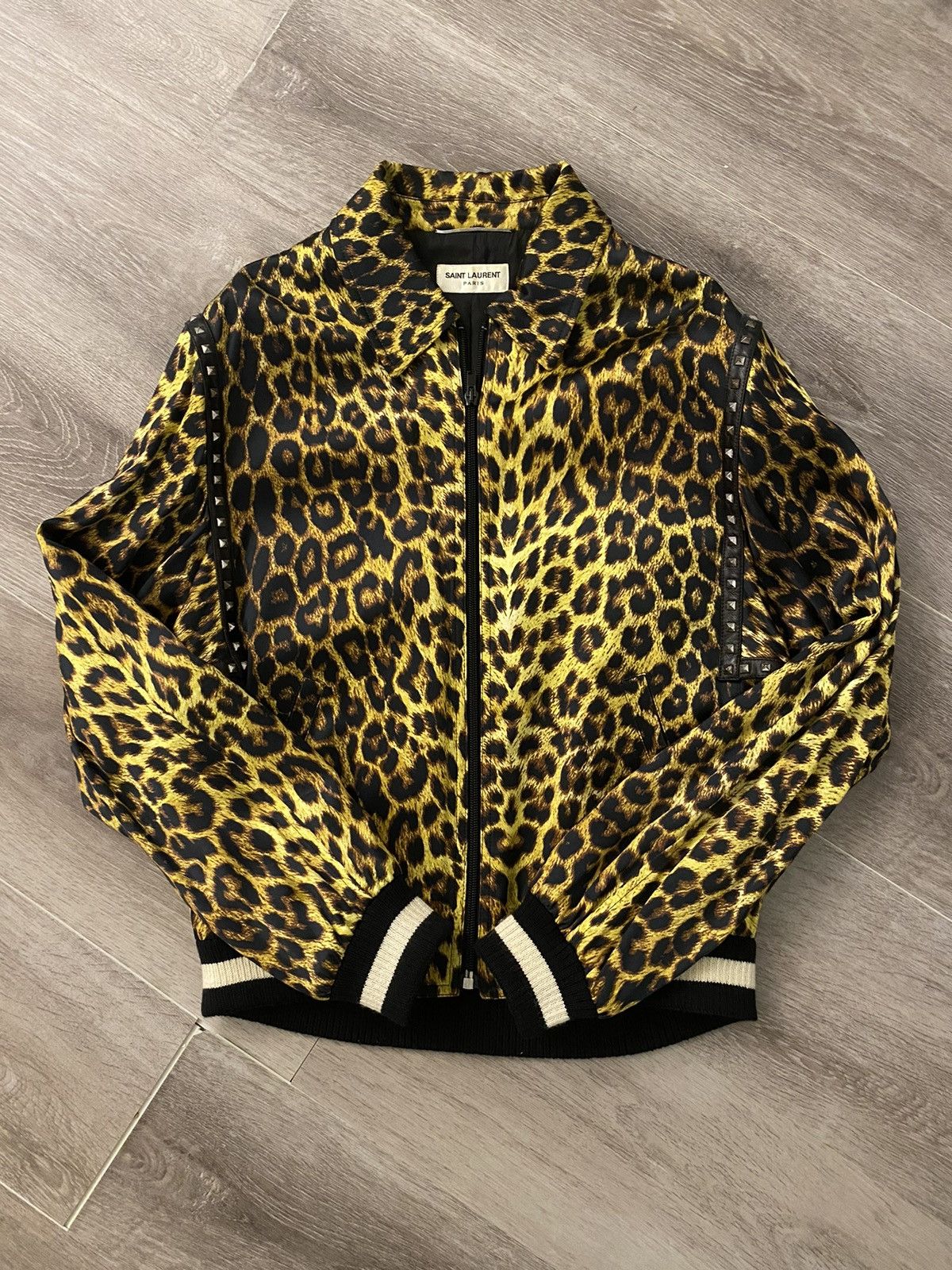 image of Hedi Slimane x Saint Laurent Paris Ss16 Saint Laurent Paris Leopard Studded Jacket in Brown (Size S