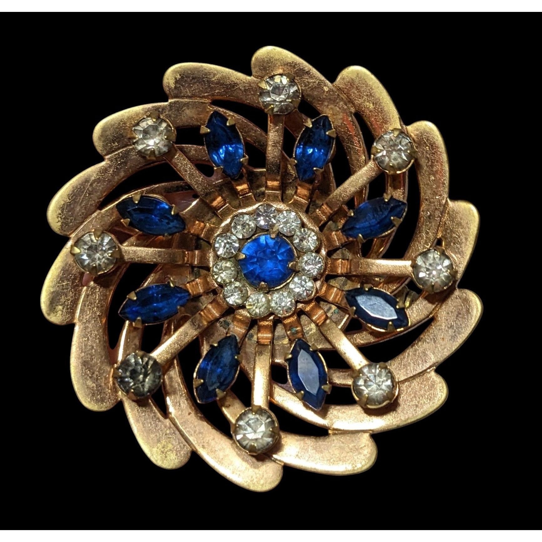 Other Vintage Blue And Gold Rhinestone Floral Brooch Size ONE SIZE - 1 Thumbnail